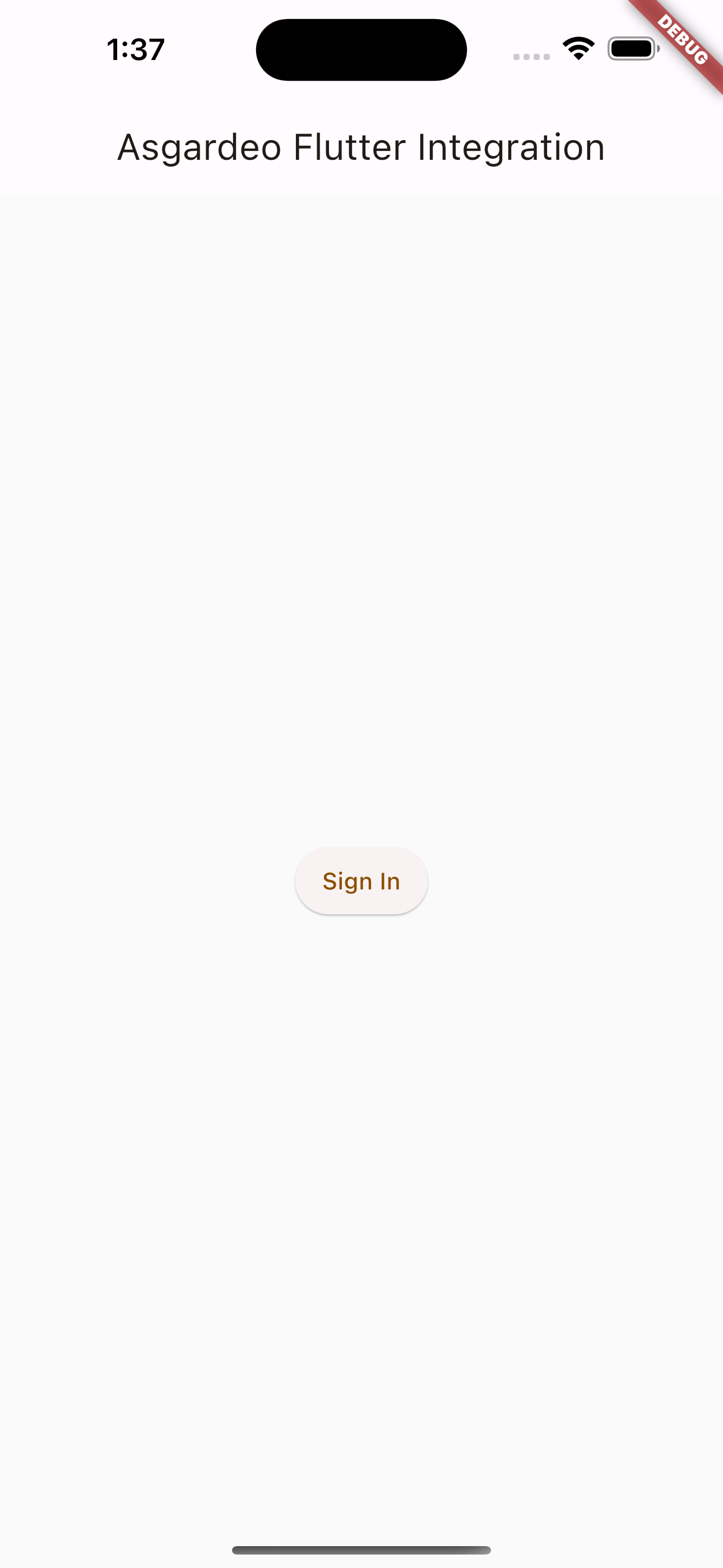 sign-in page of the Flutter app