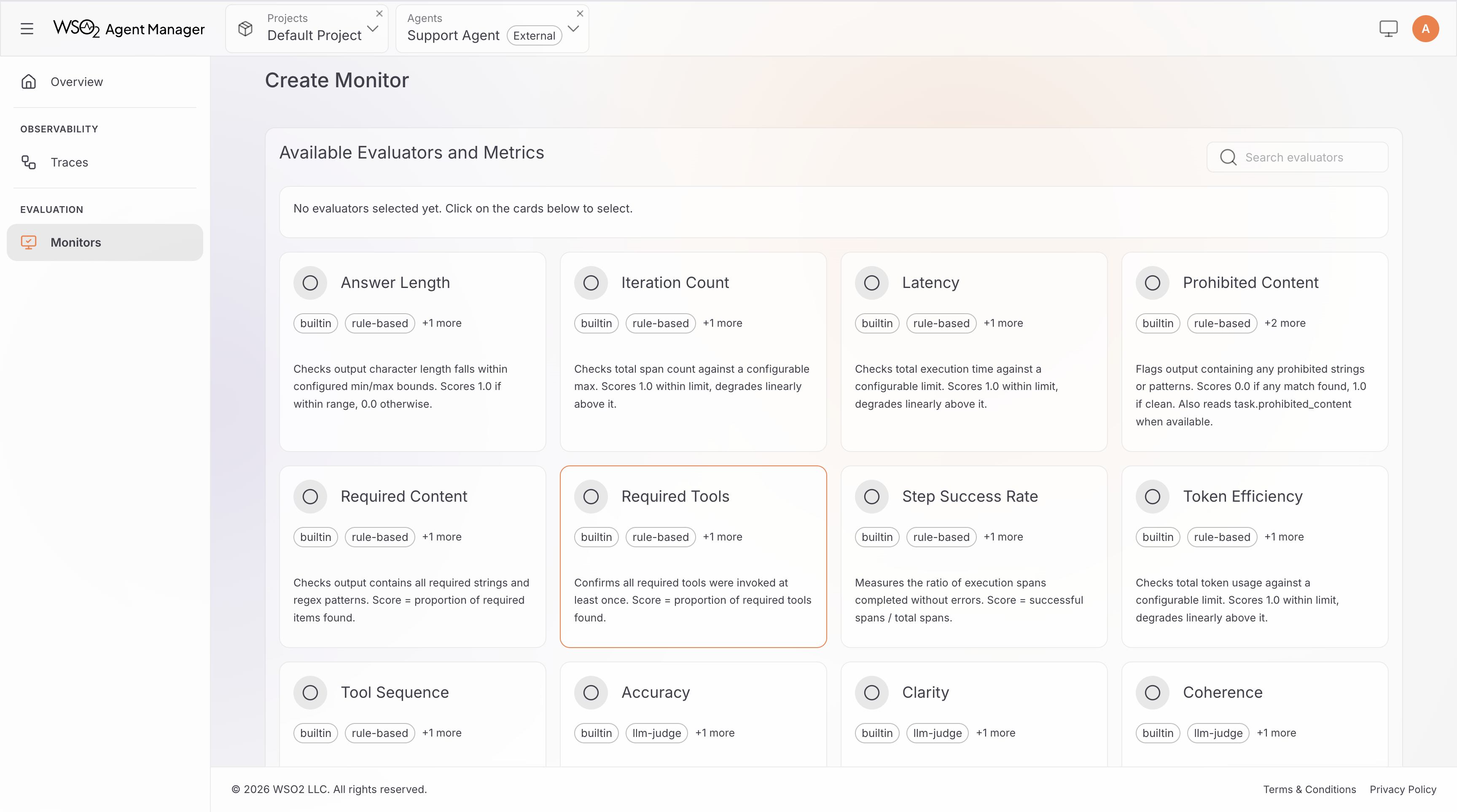 Evaluator selection grid