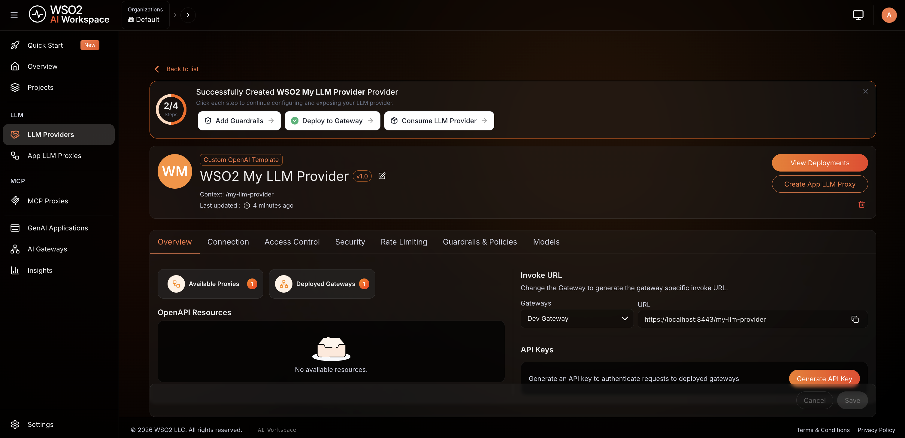 LLM Provider synced from the gateway to the AI Workspace