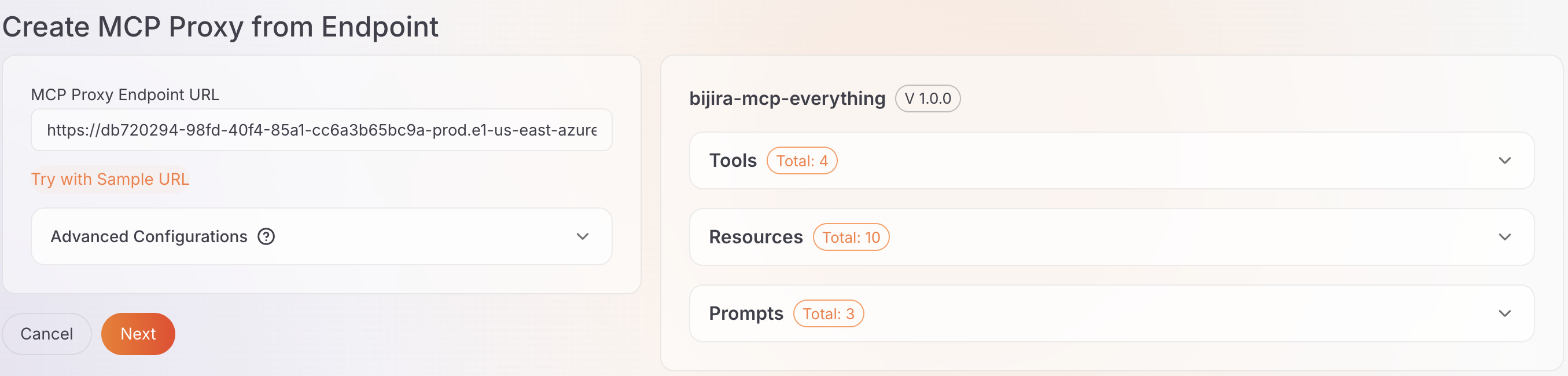AI Workspace reading the tools, resources, and prompts of an existing MCP server