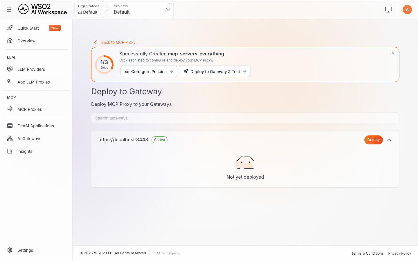 Deploy to Gateway screen