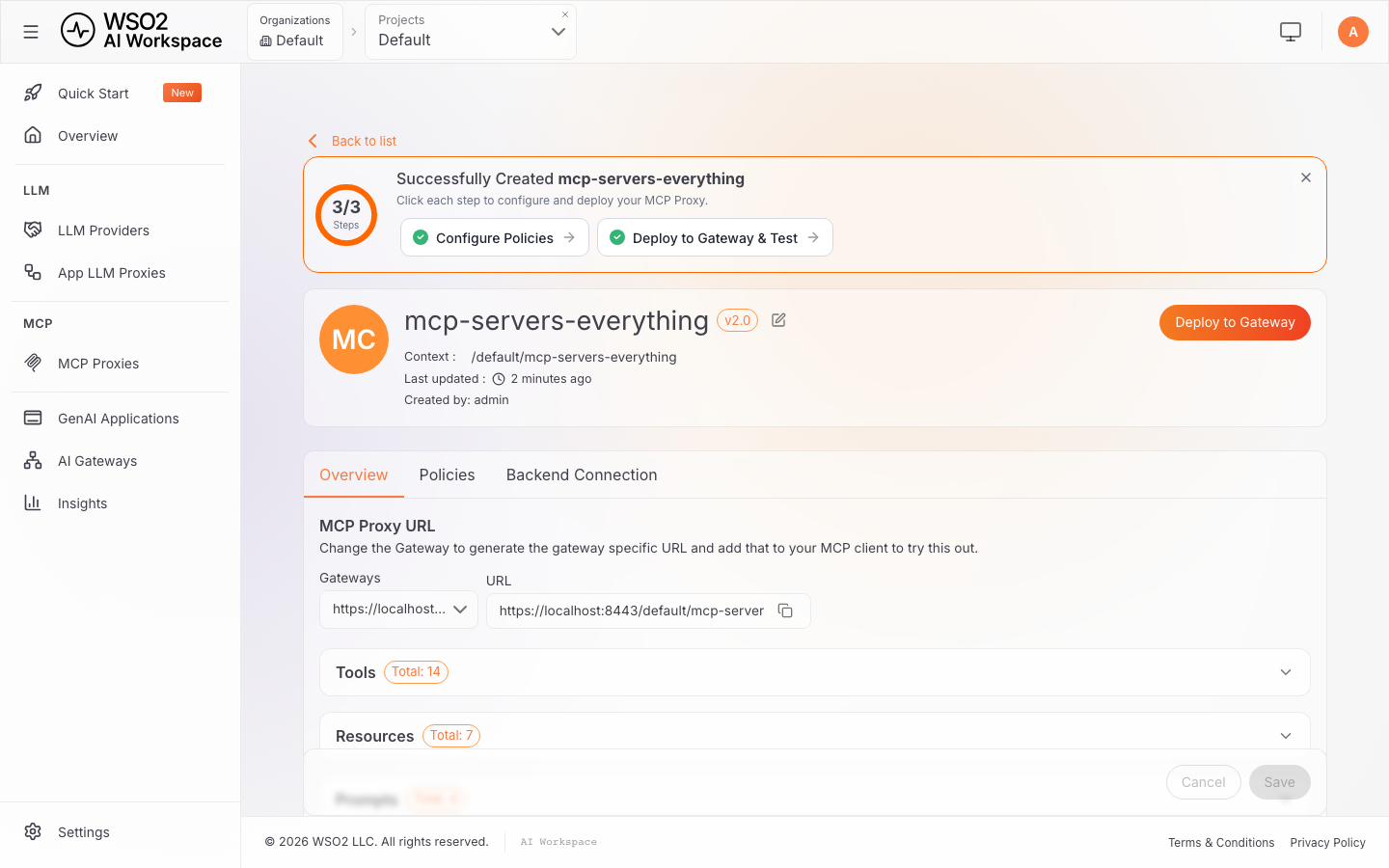 Overview tab, MCP Proxy URL