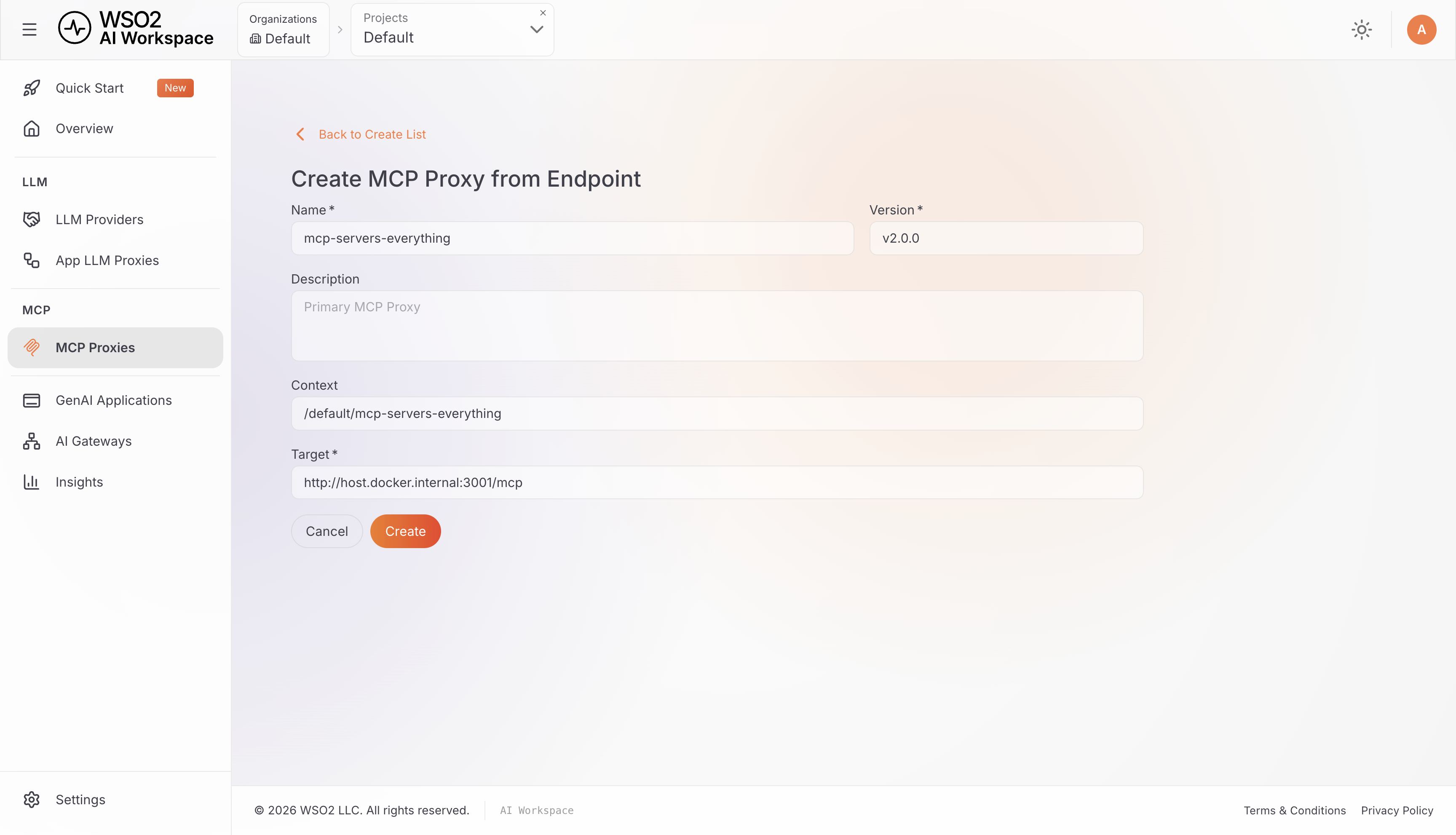 Creating an MCP Proxy in WSO2 AI Workspace