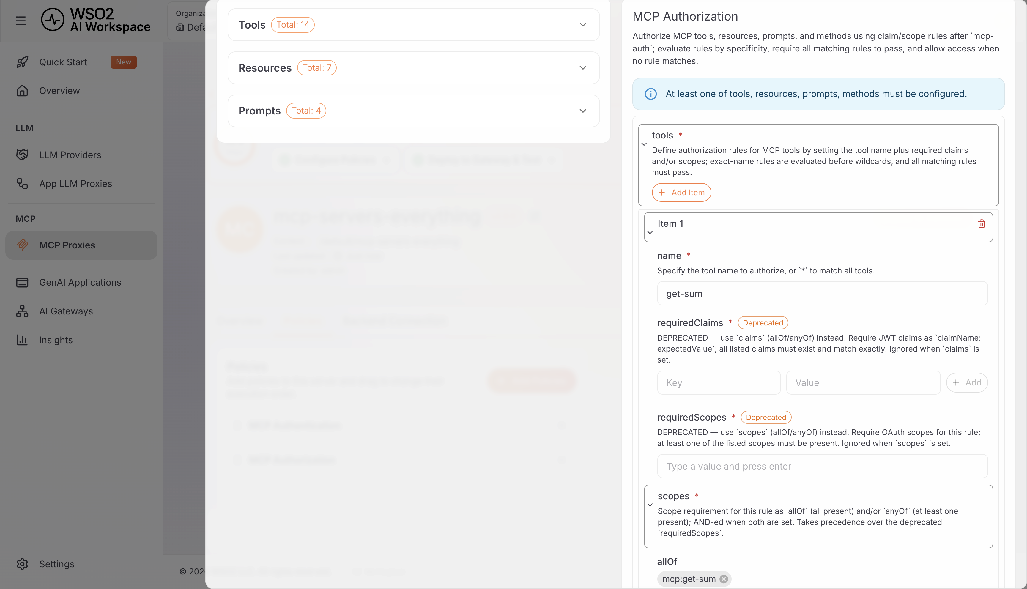 Authorization policy configurations of the MCP Proxy