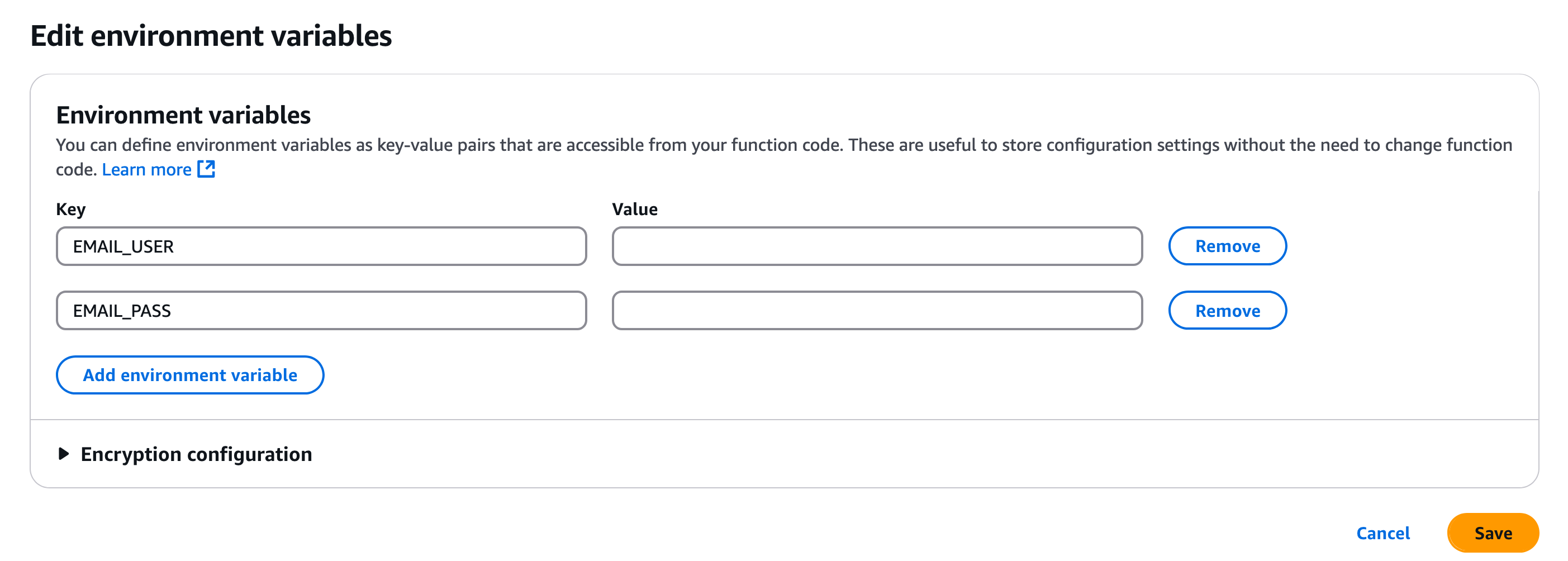 AWS Configure Environment Variables