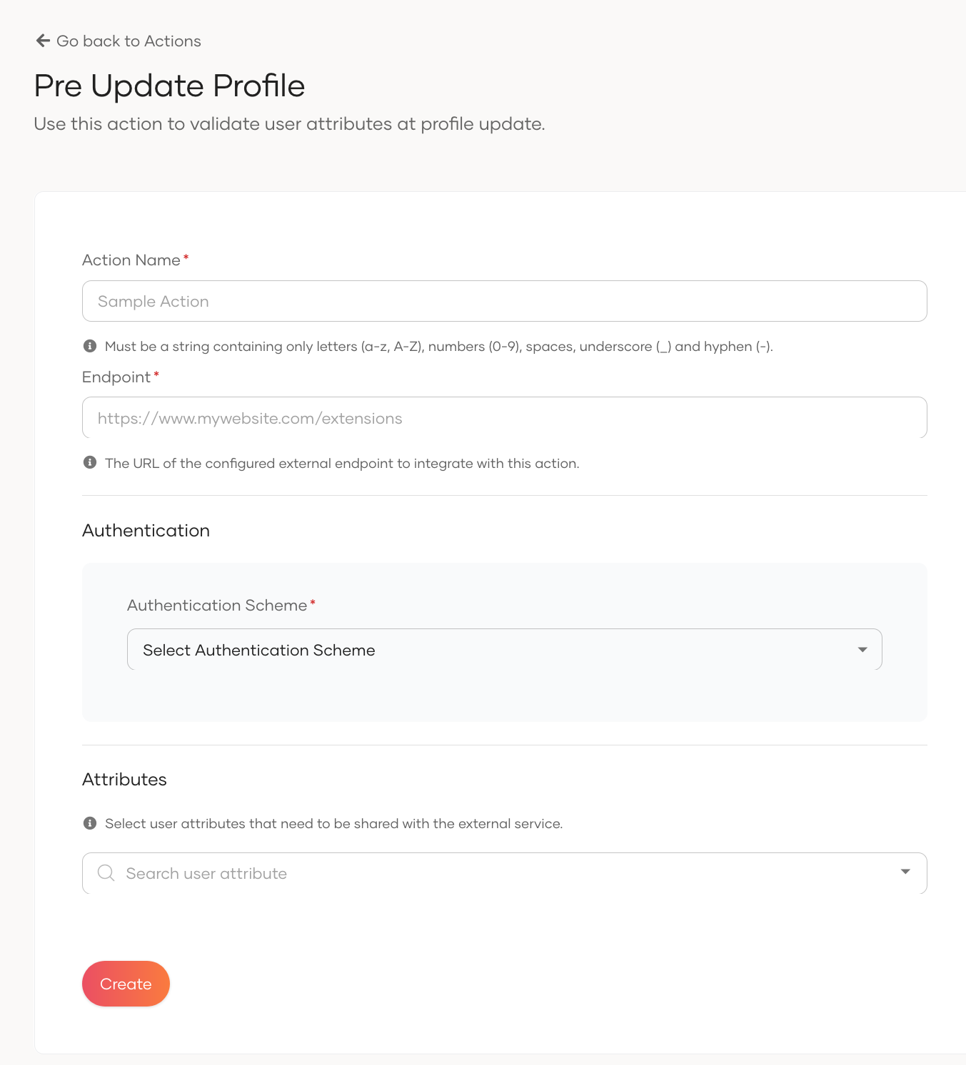Configure Pre Update Profile Action