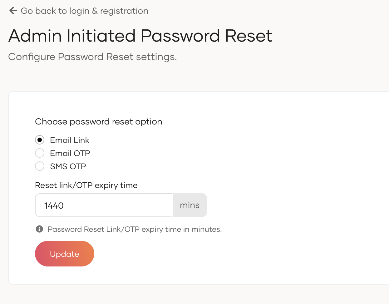 Admin Initiated Password Reset Configuration