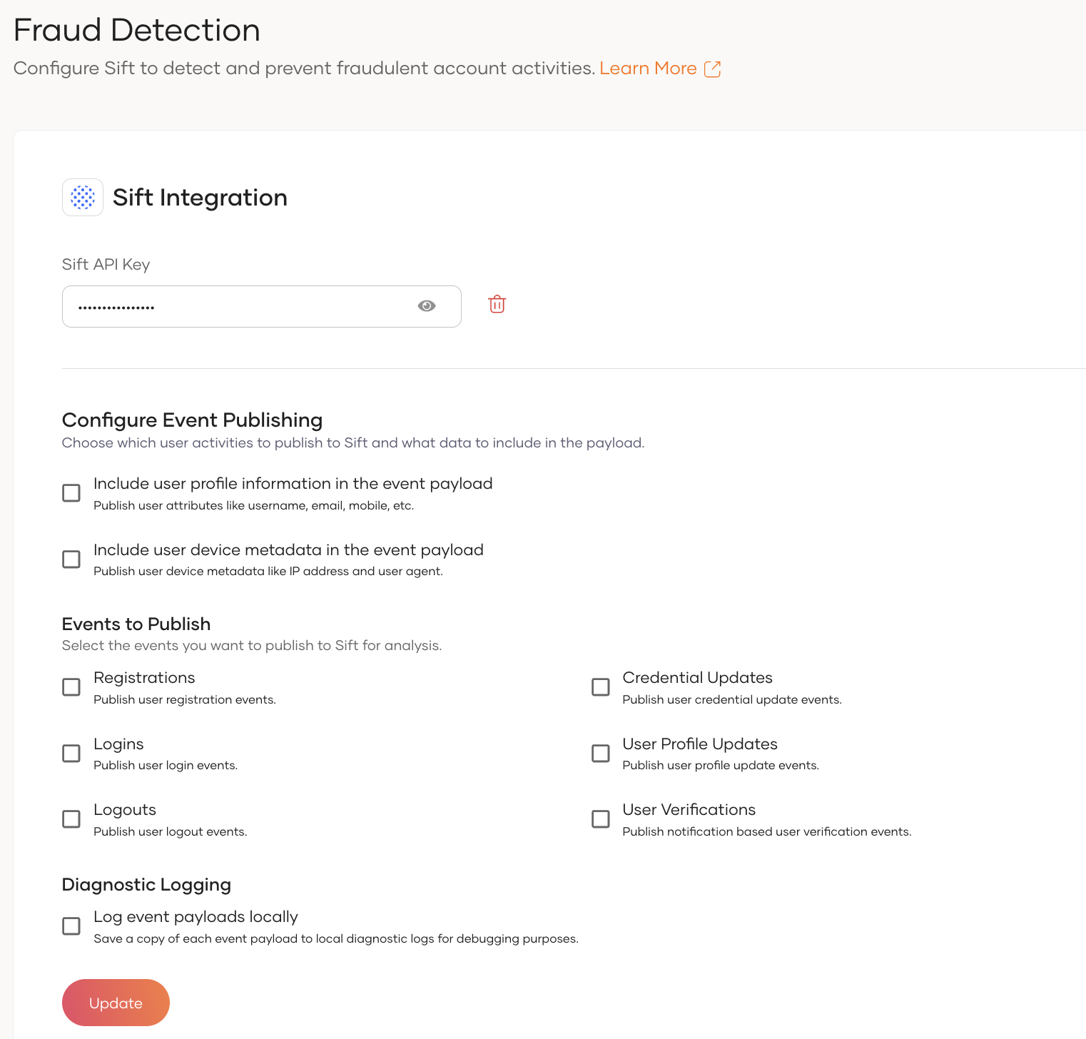 Configure fraud detection with Sift