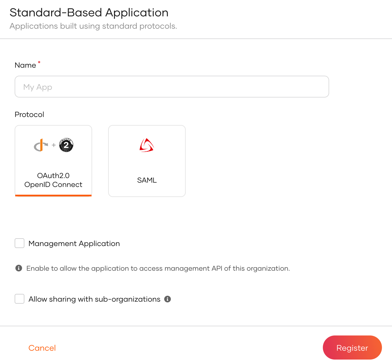 Register a standard-based application