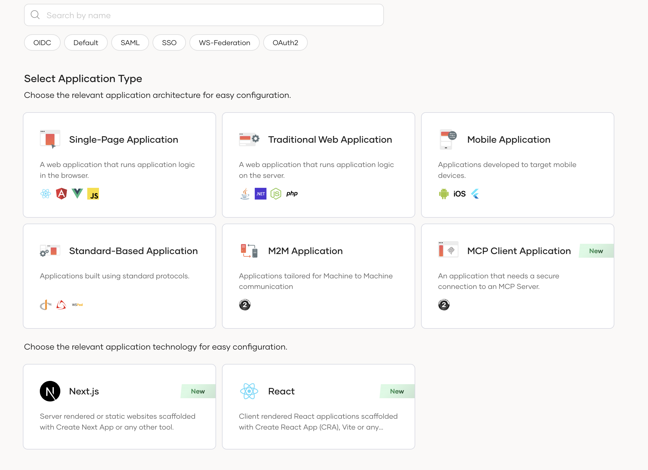Select React application template