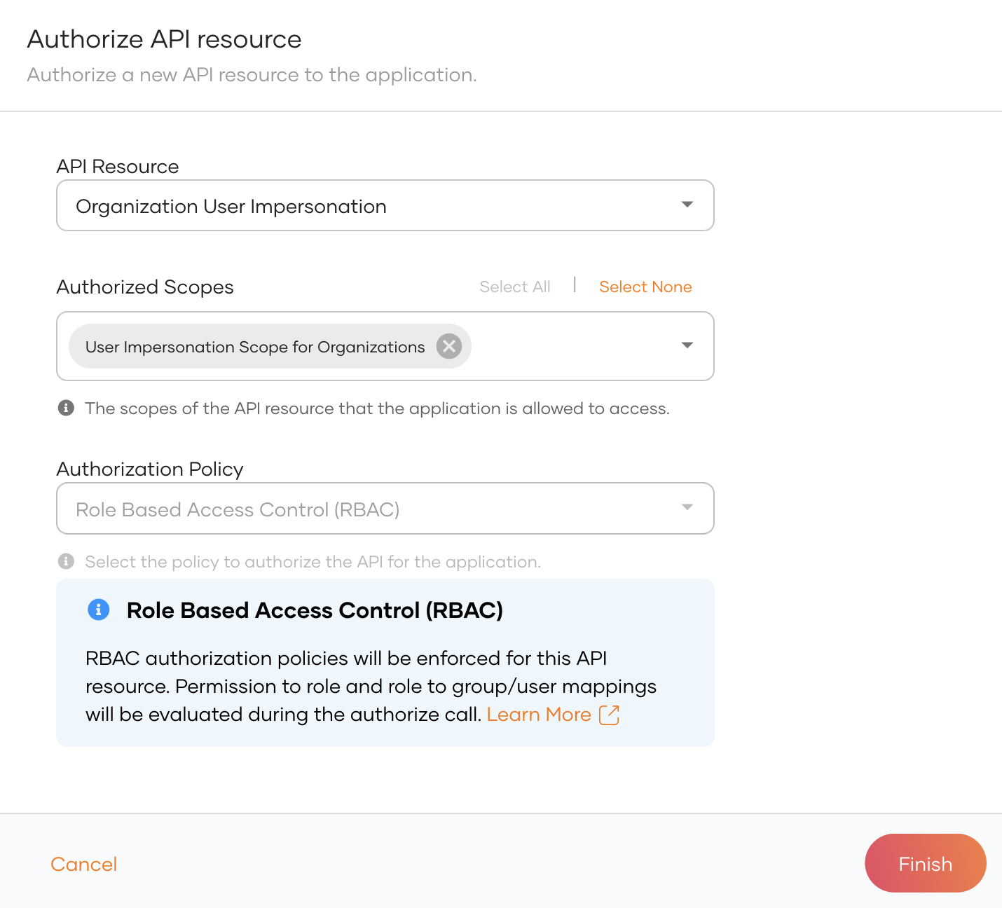 Authorize org impersonation API