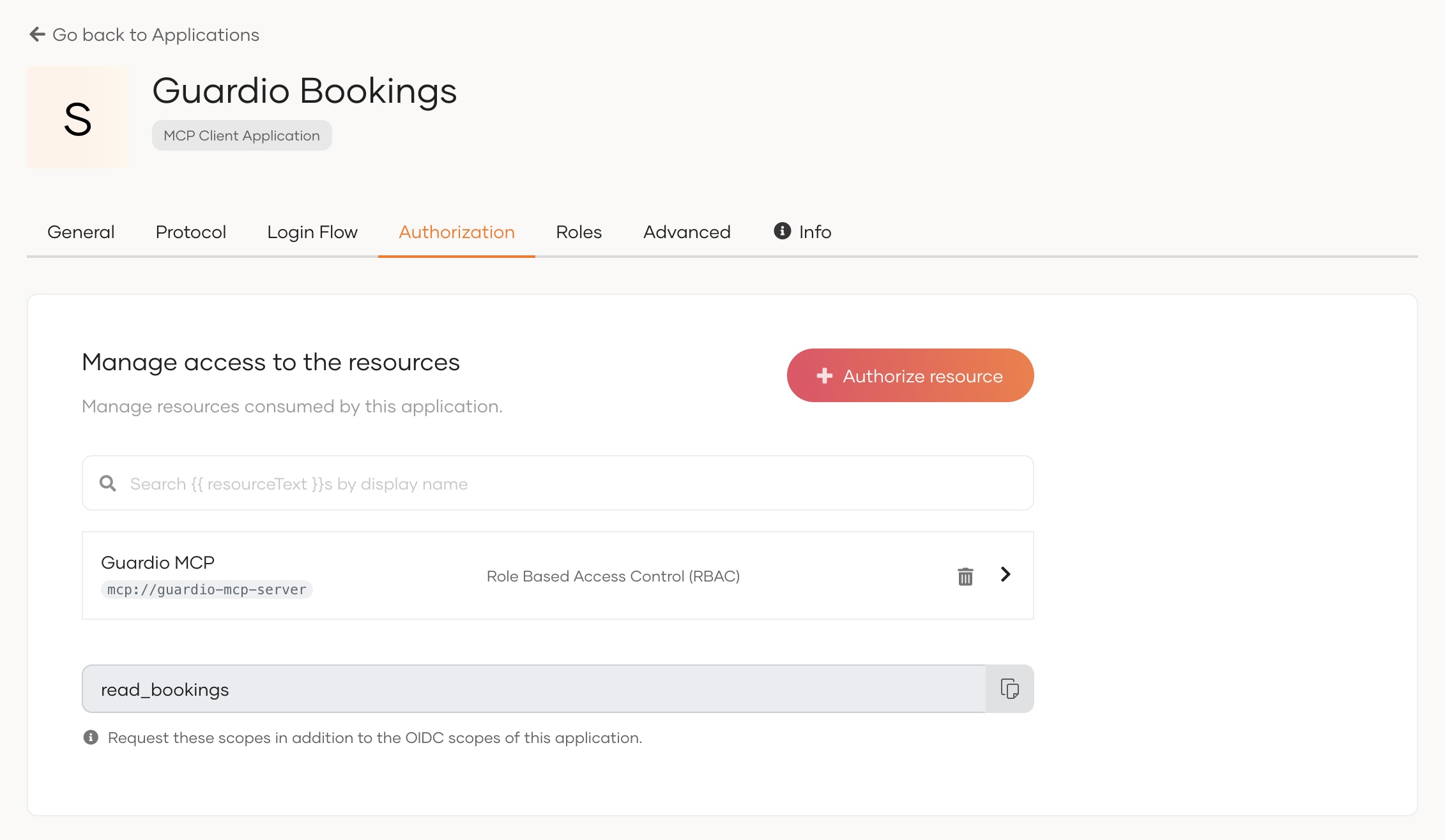 Successfully authorized an API resource in the app