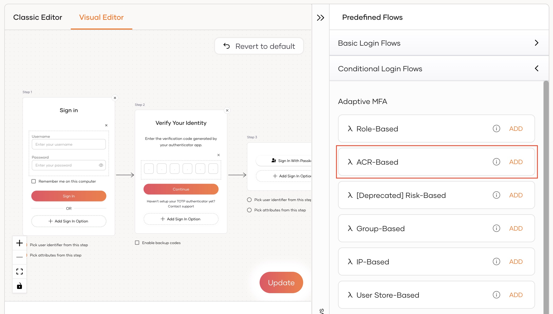 Role-based adaptive MFA with visual editor