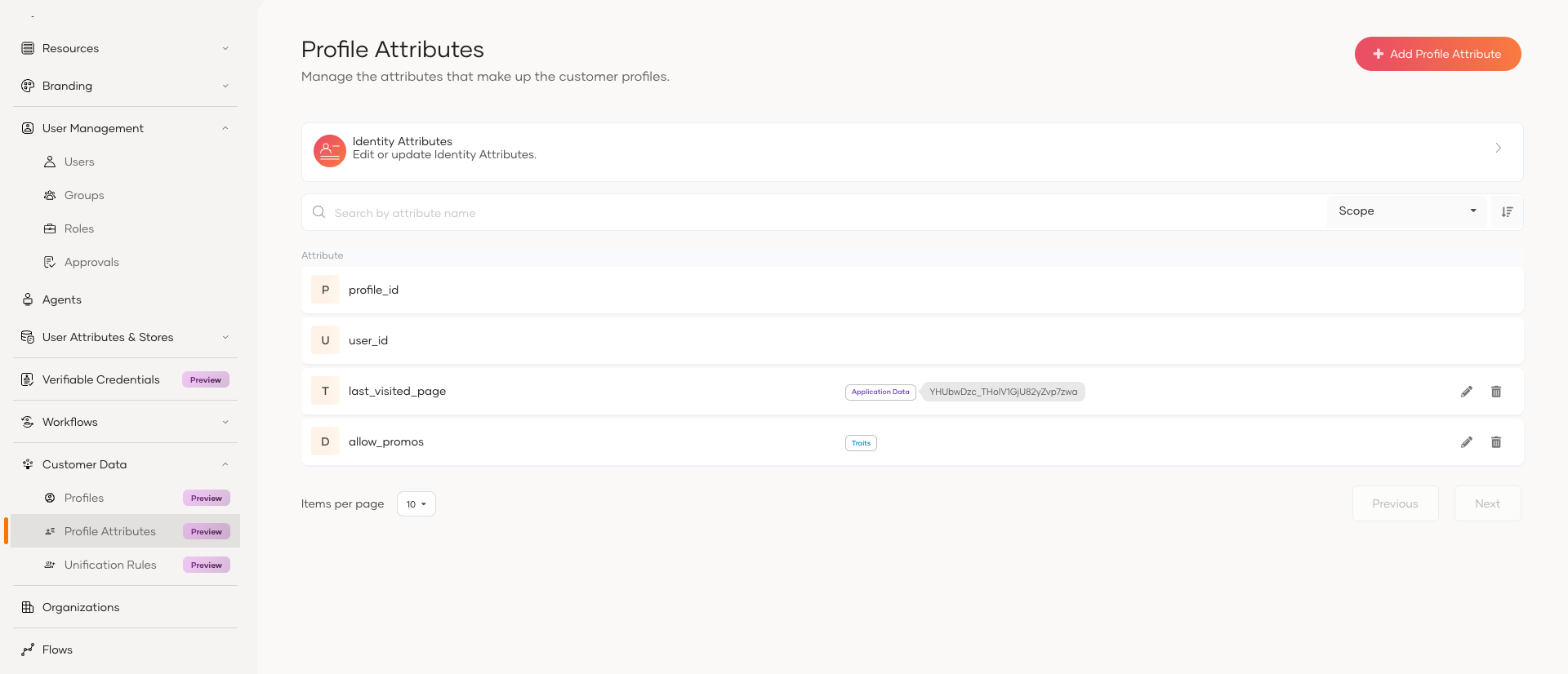 Activity captured in the profile attributes section