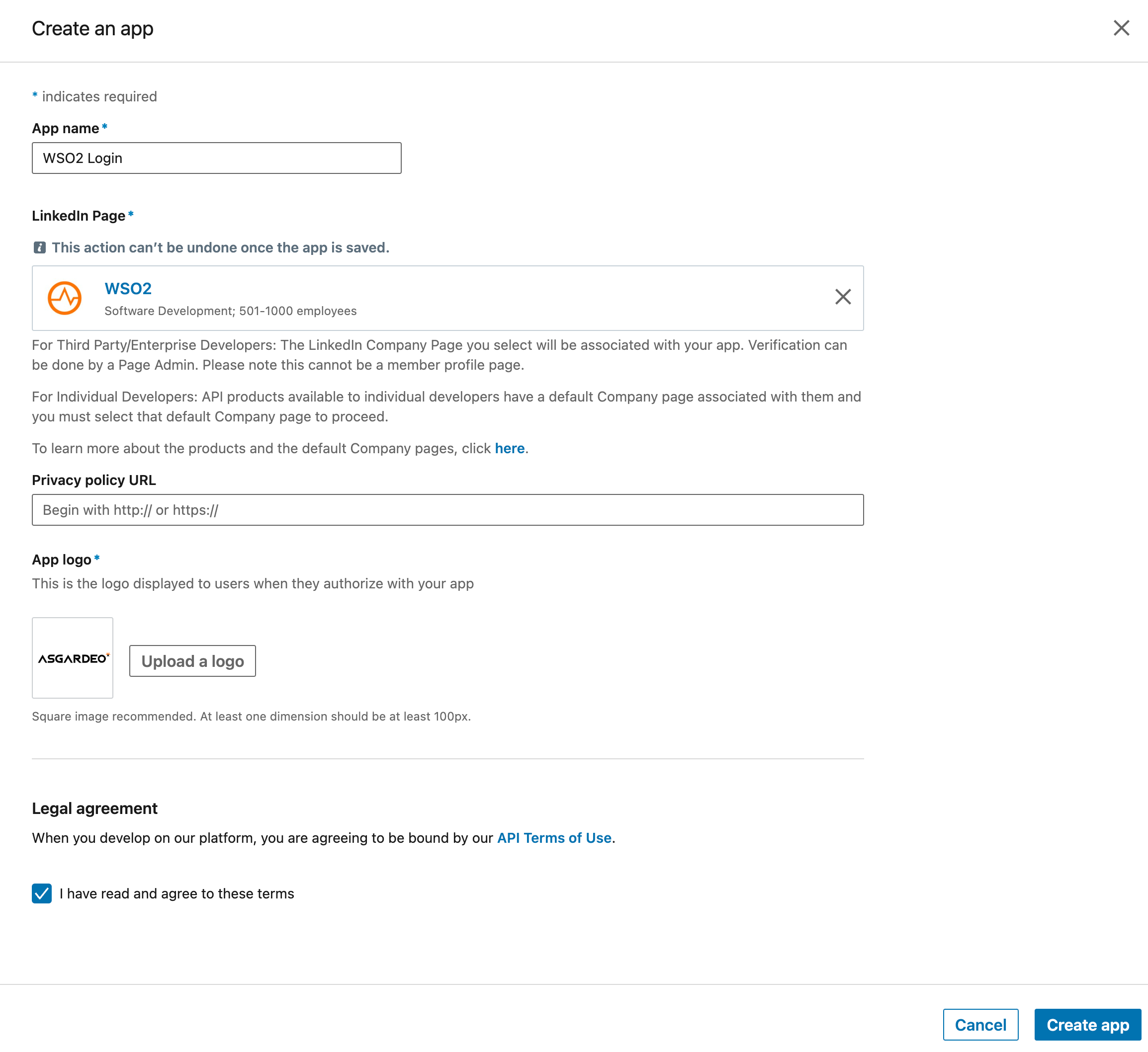 Application create wizard