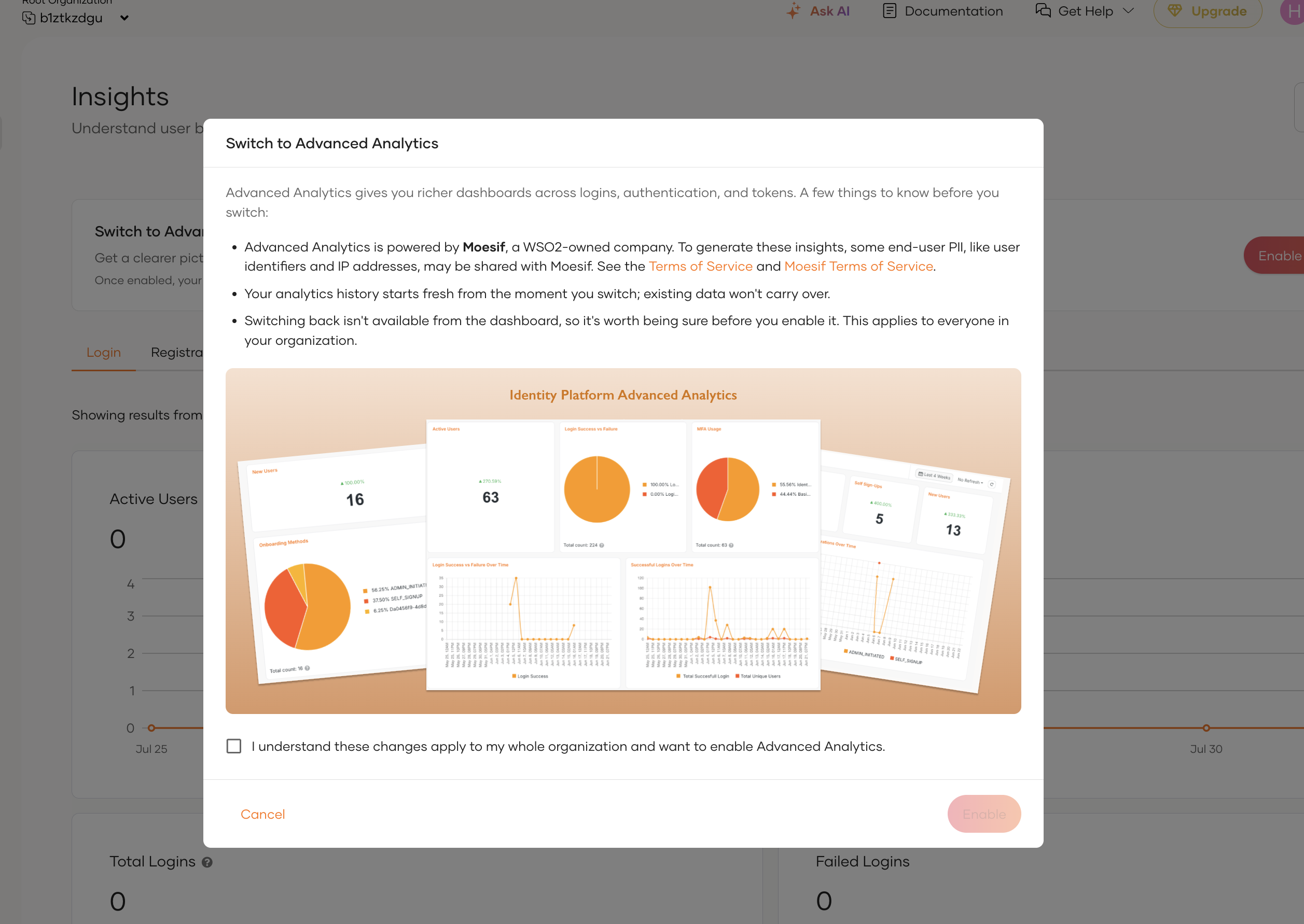 The Advanced Analytics confirmation dialog