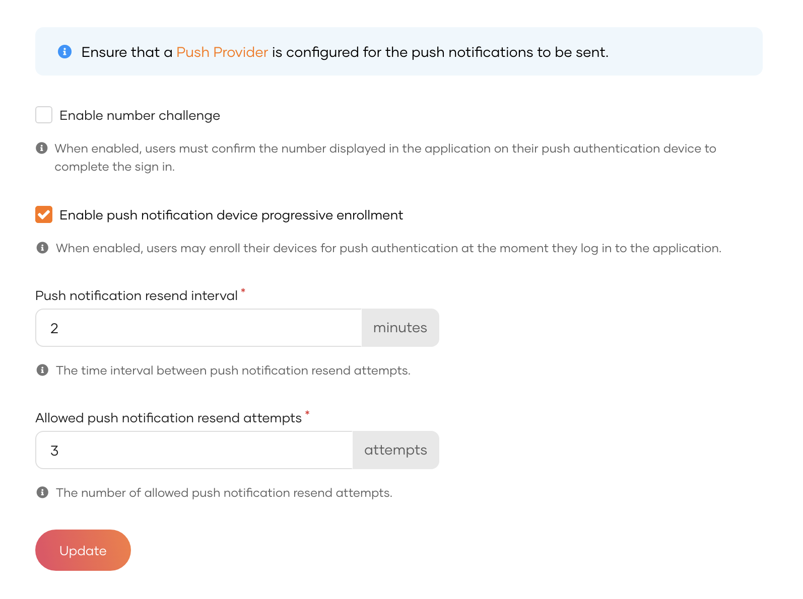 Enable push notification device progressive enrollment in Asgardeo