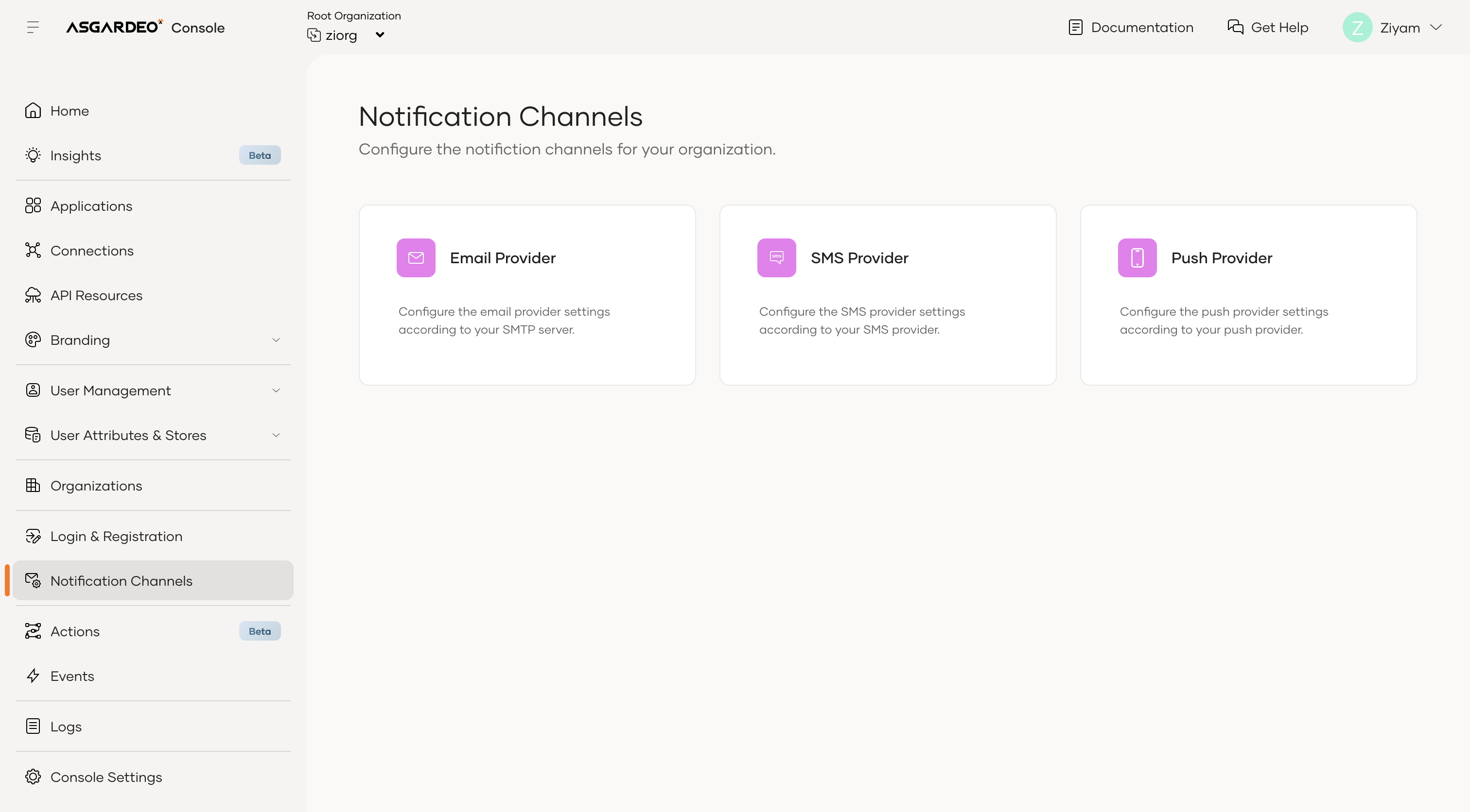 Notification channels page