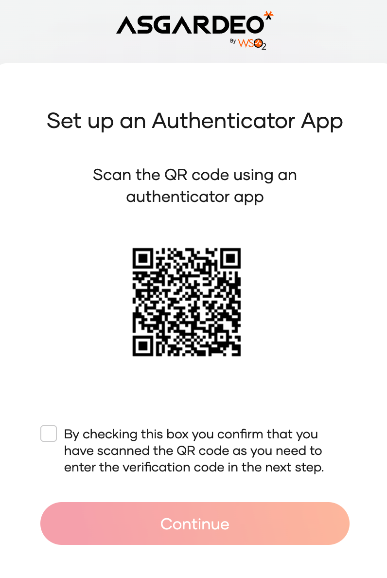 QR code for TOTP authenticator in Asgardeo