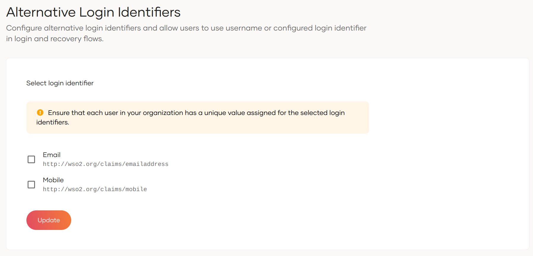 Configure alternative login identifiers