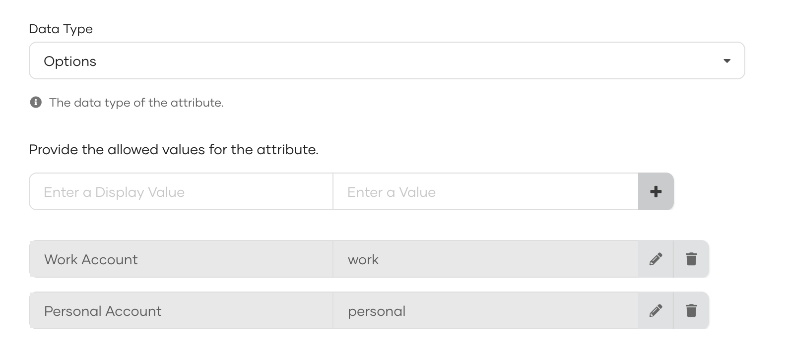 Options for attributes
