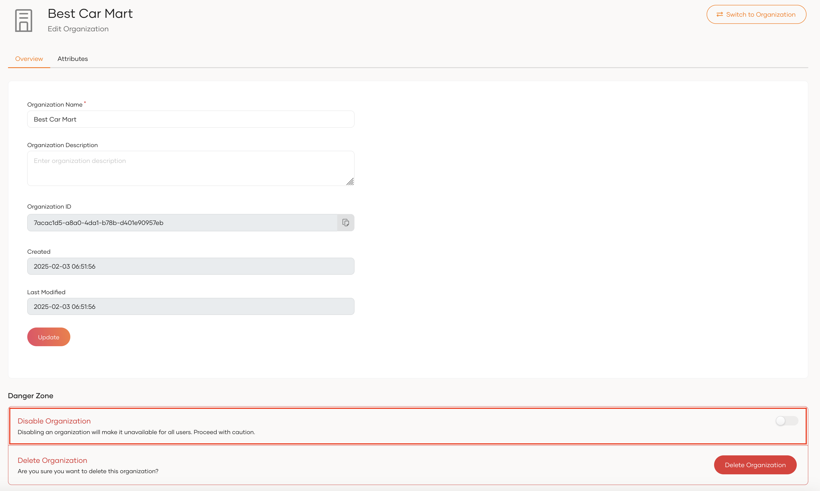 Disable an organization