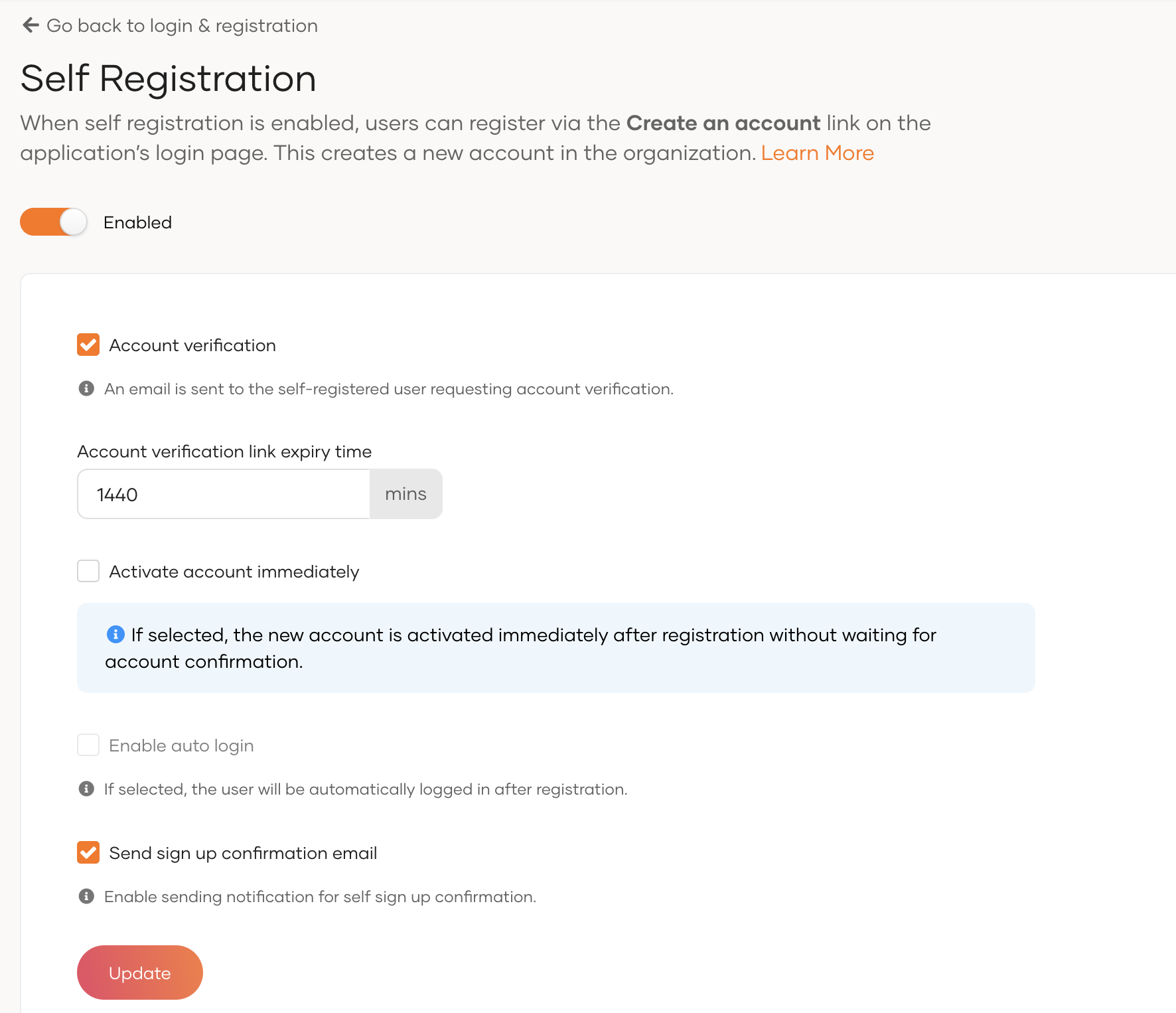 Configure self registration