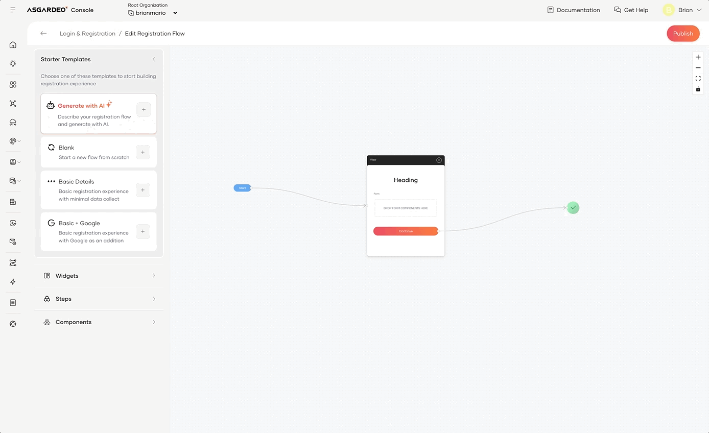Self-register flow builder components