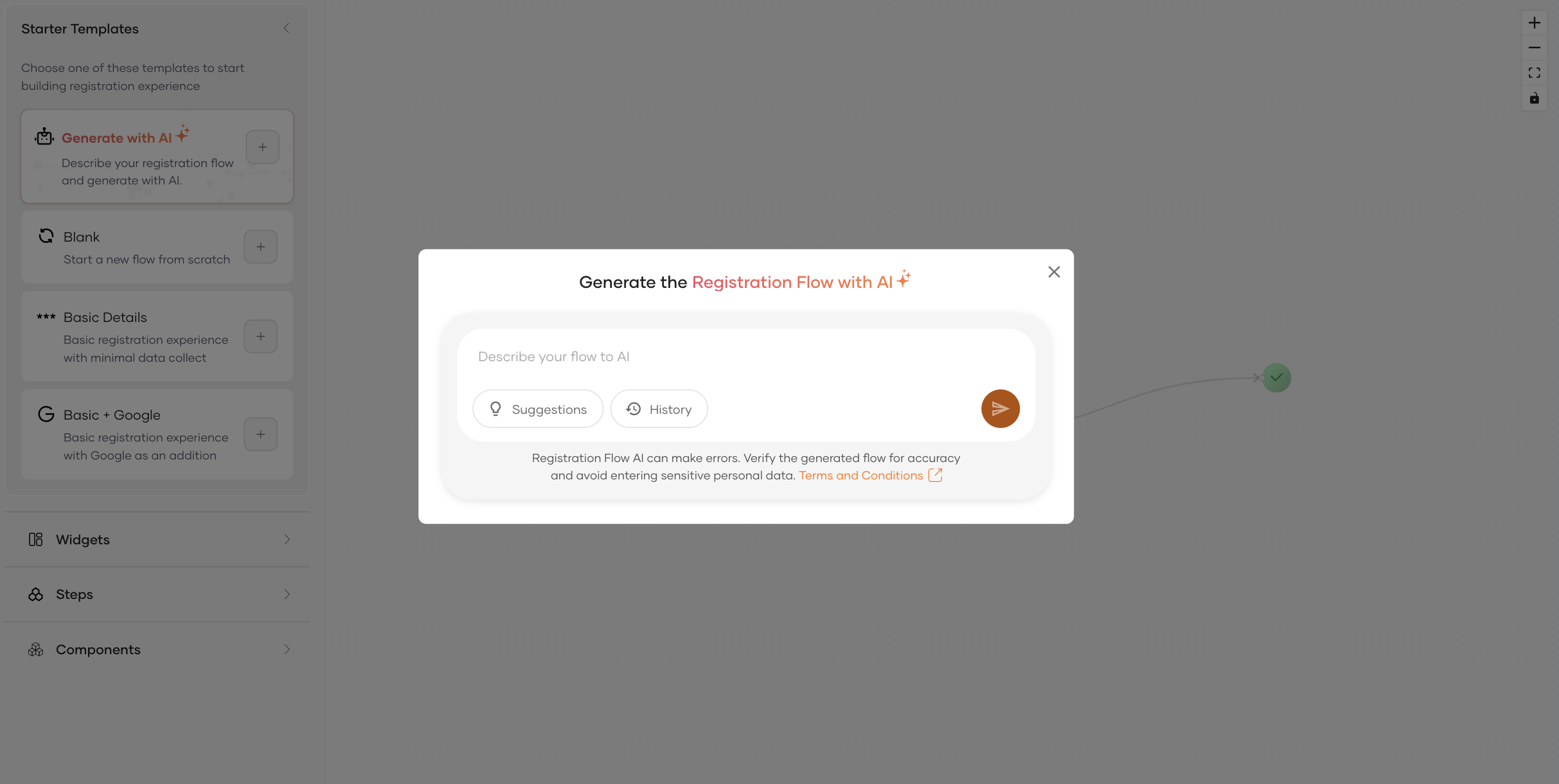 Self-register flow builder AI