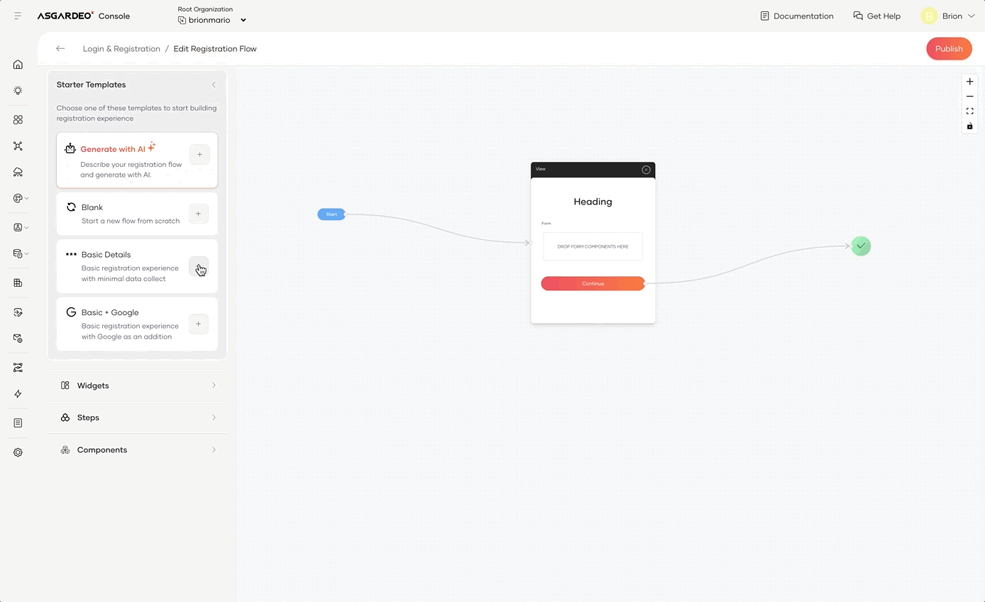 Self-register flow builder templates