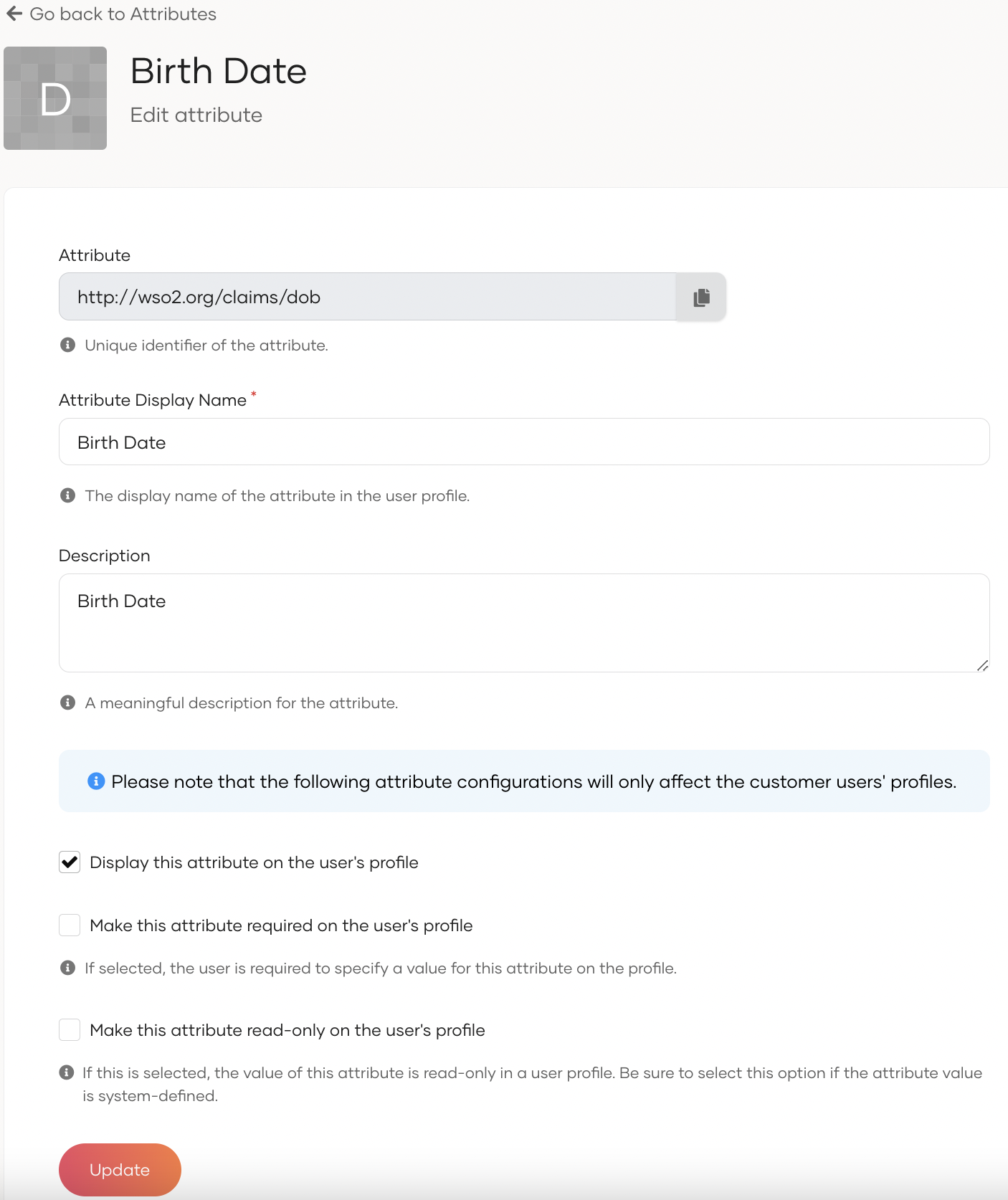 customize user attributes in self-registration form