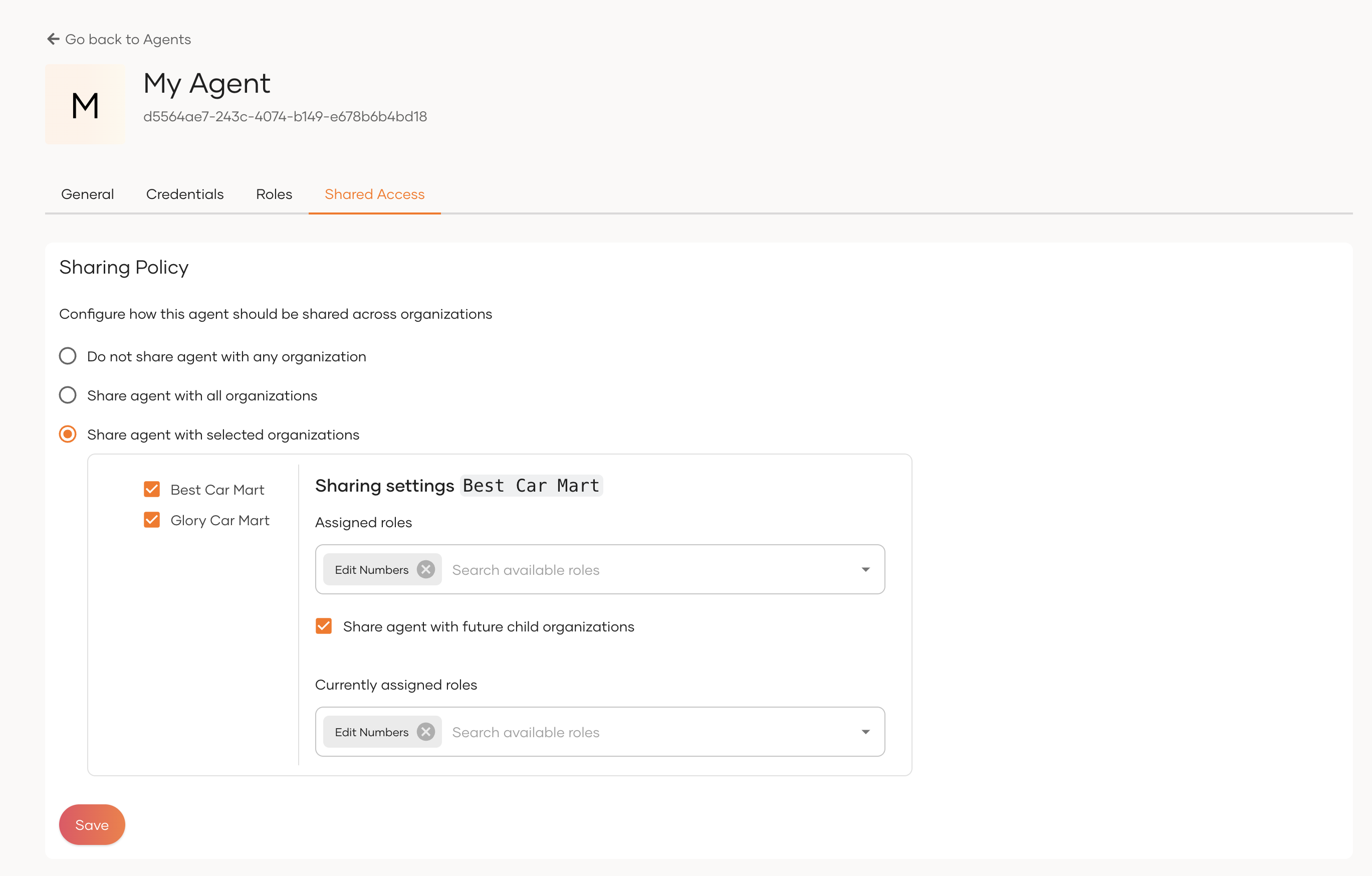 Share the agent with selected organizations