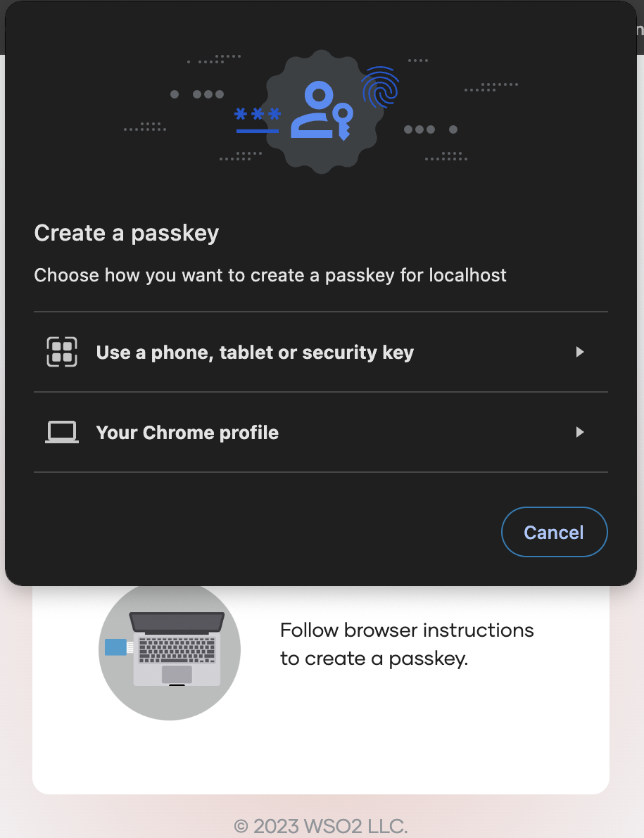 Create a passkey browser prompt in Asgardeo