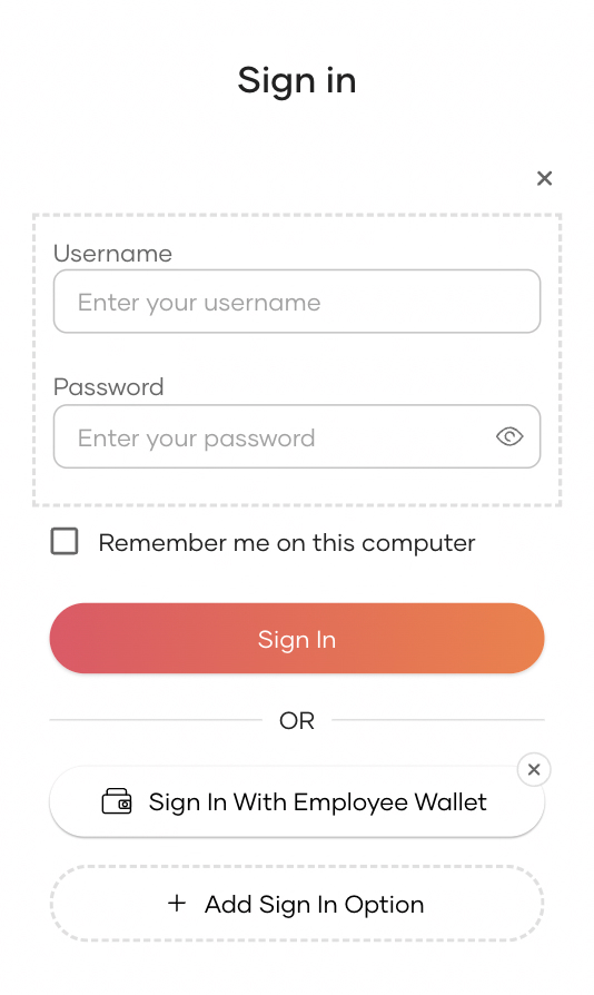 Login flow with Digital Wallet sign-in option added