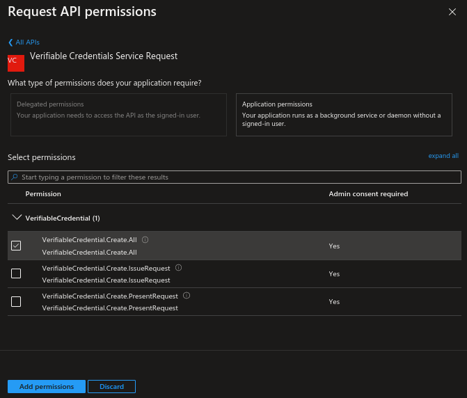 request API permissions