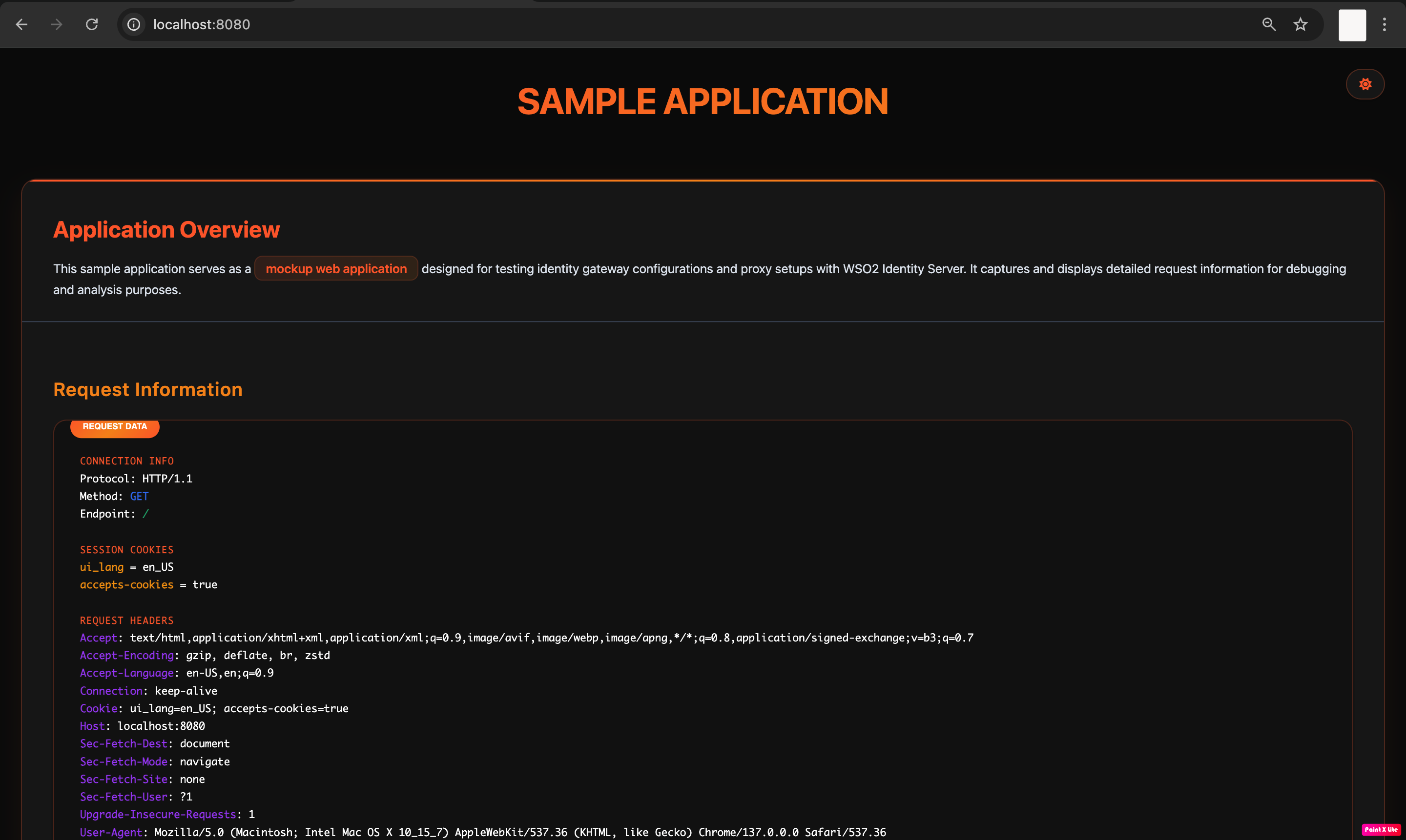 Sample app running showing the application startup and running status