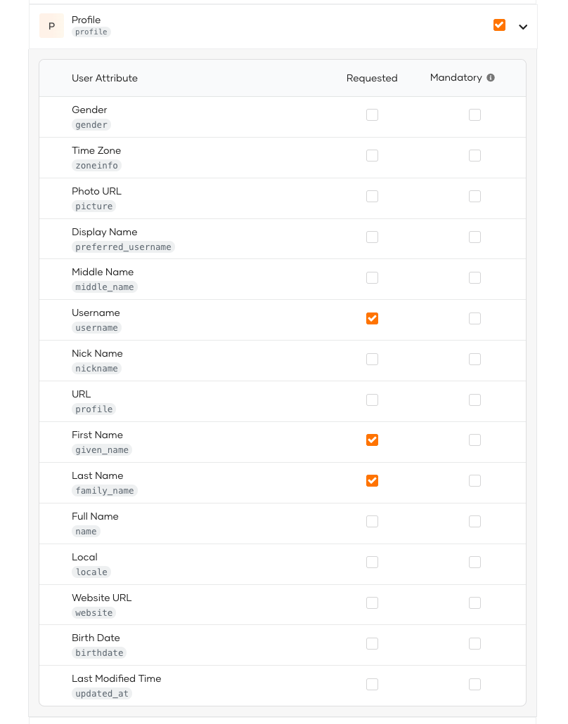 User Attributes tab Configurations