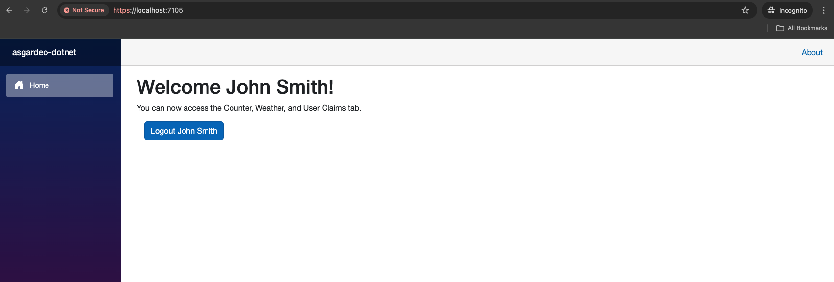 Display logged-in user name in home page