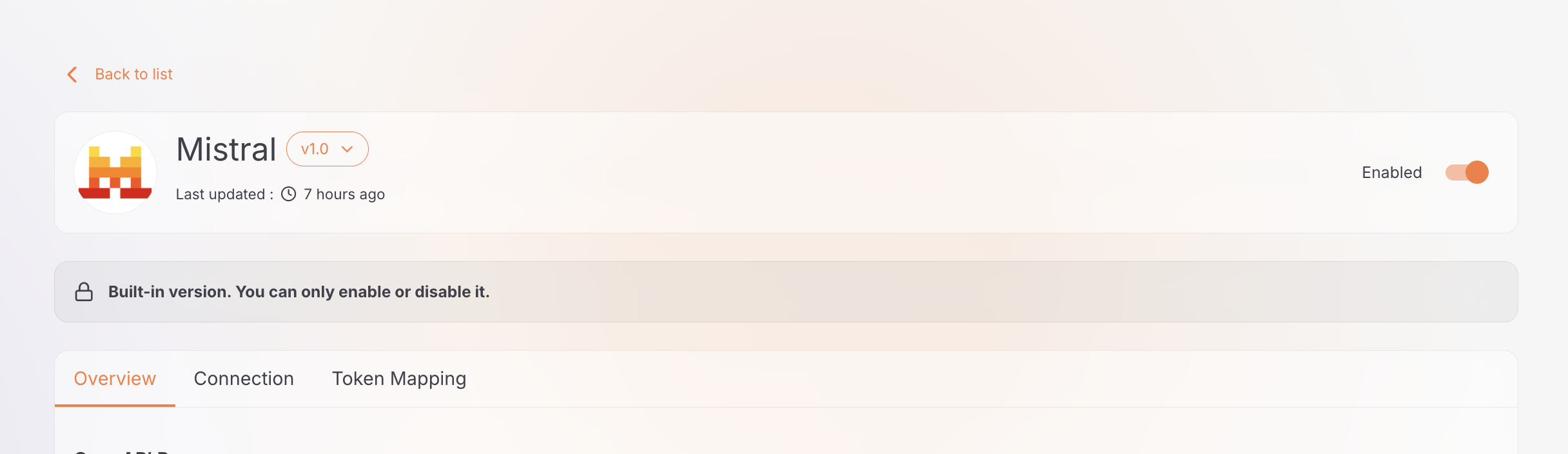 Built-in template Overview tab showing the Enable/Disable action