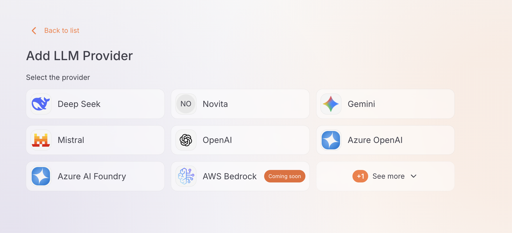 Template picker in the Add Provider flow showing built-in and custom template cards