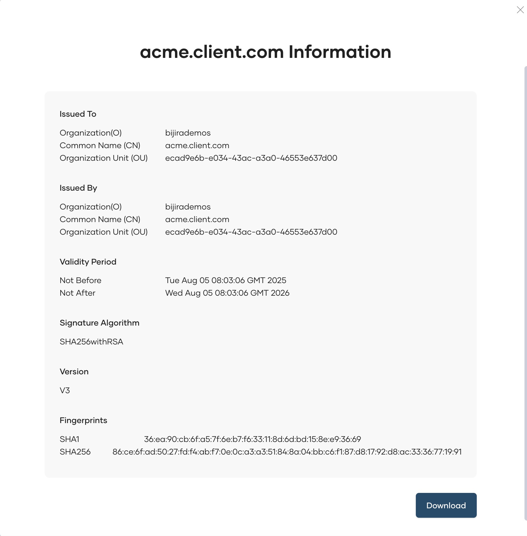 Certificate details
