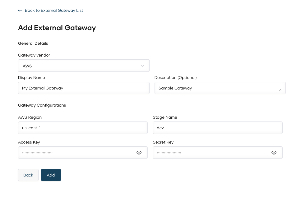 Add External Gateway Details