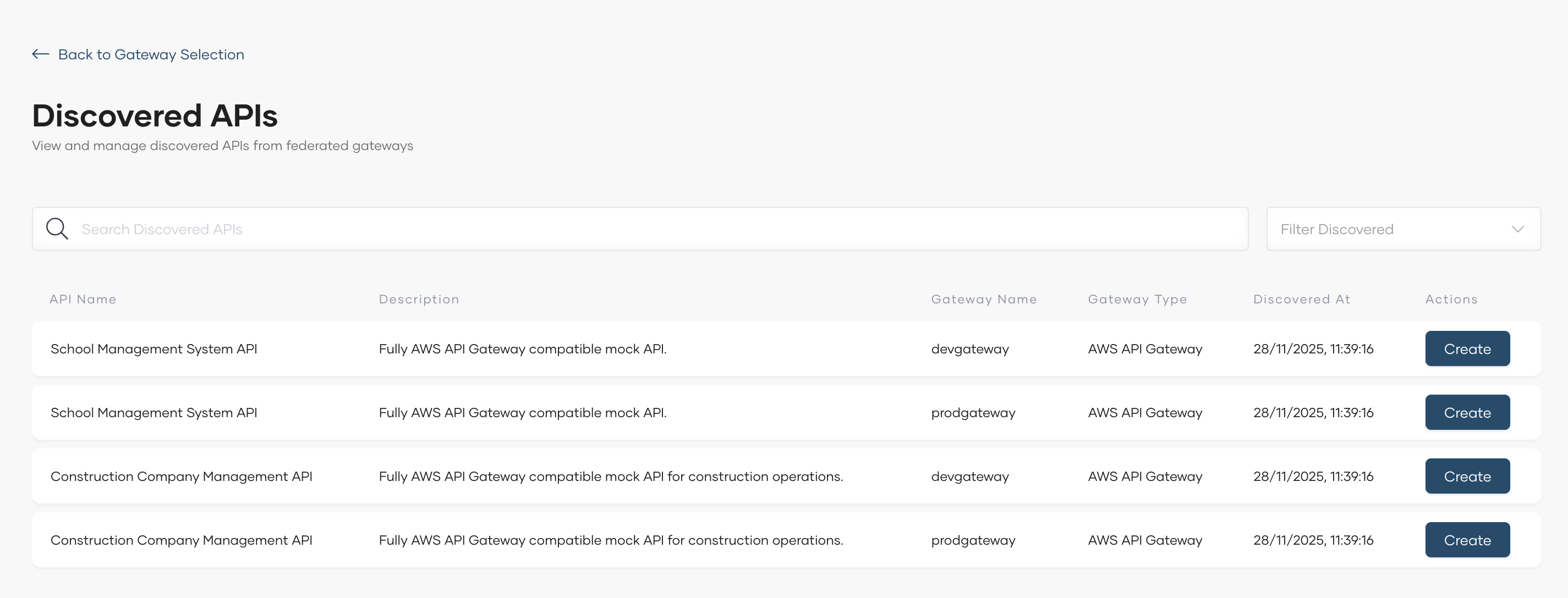 Select Gateways for API Discovery