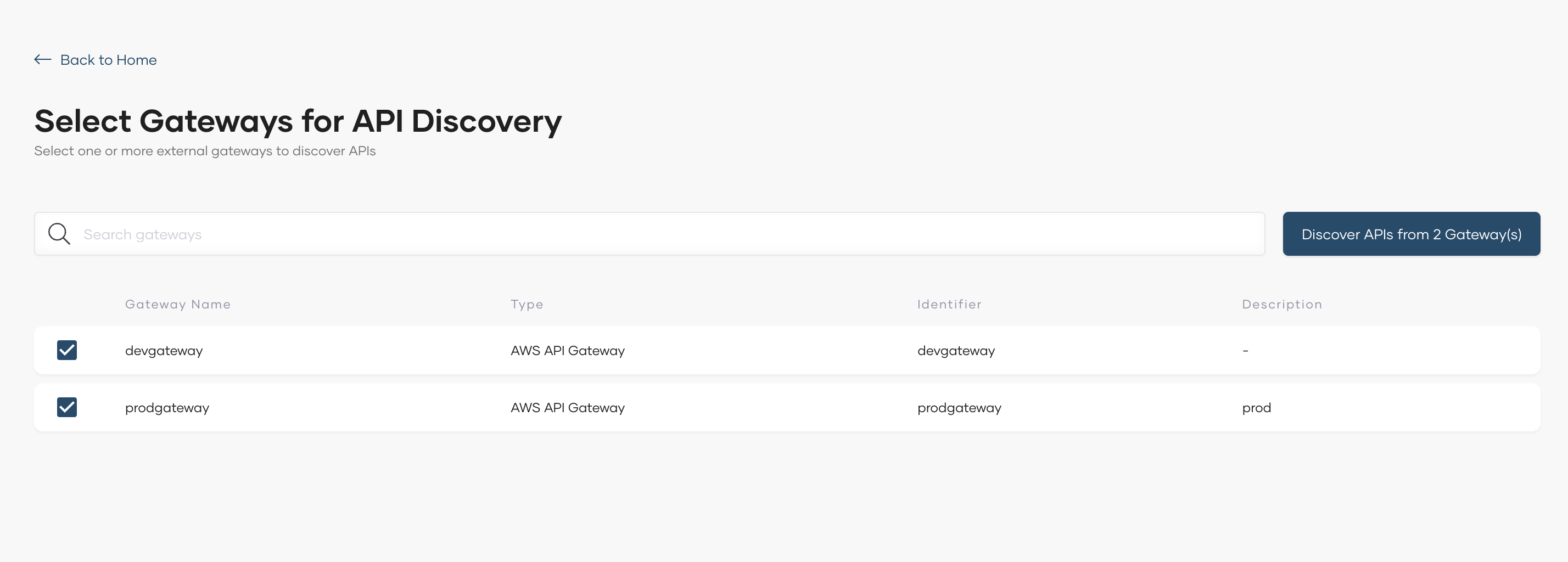 Select Gateways for API Discovery
