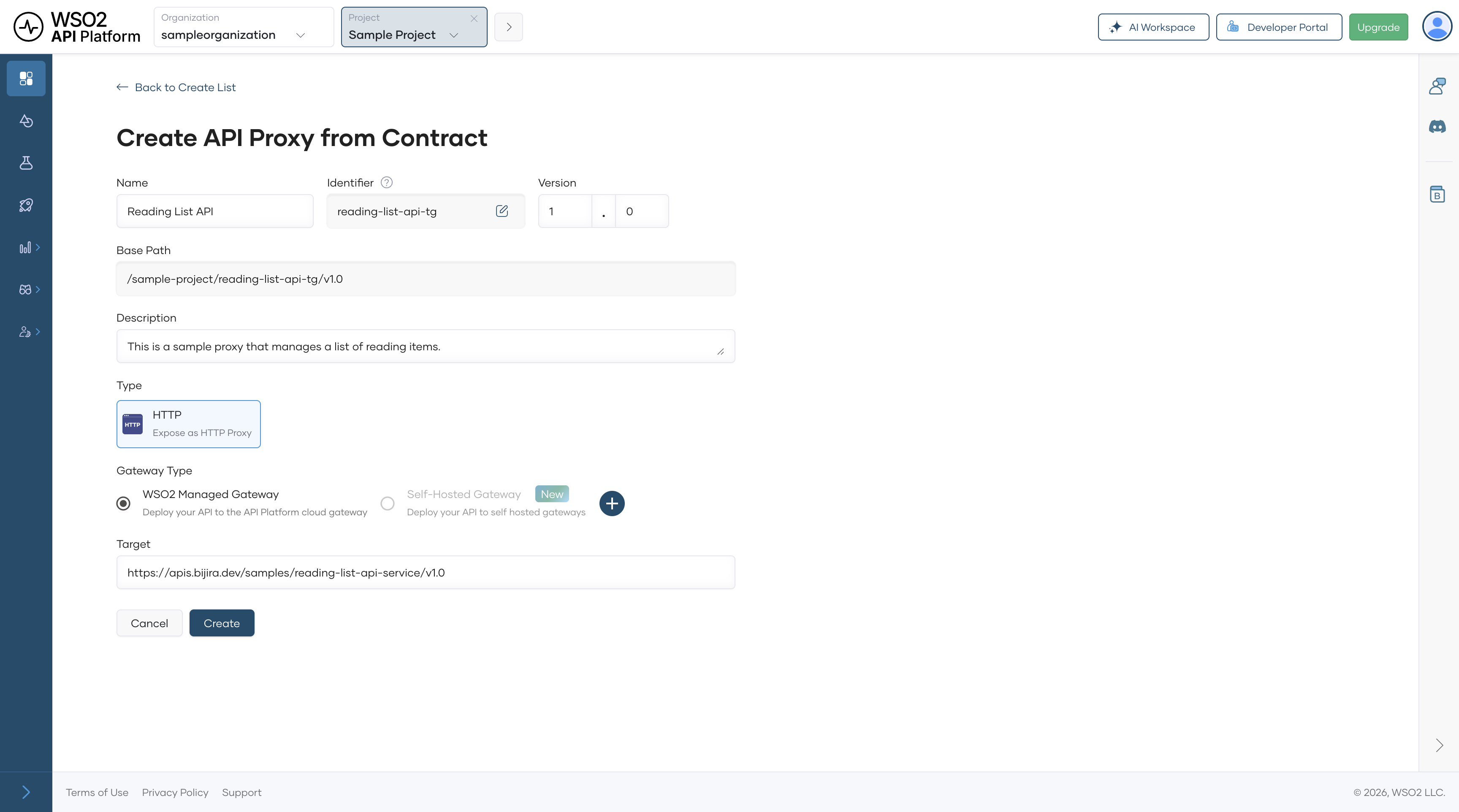 Create API proxy from contract