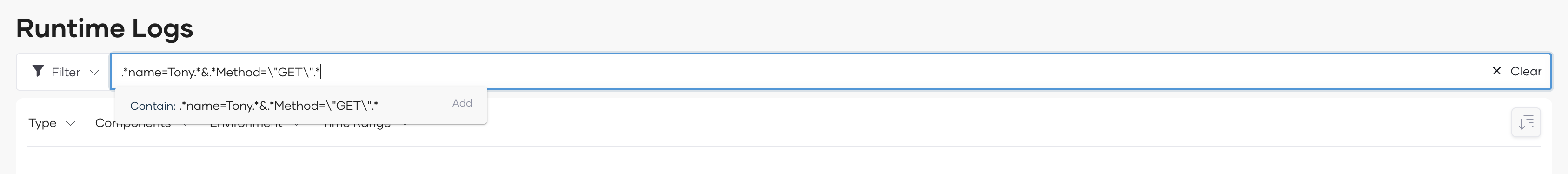 Search and filter interface