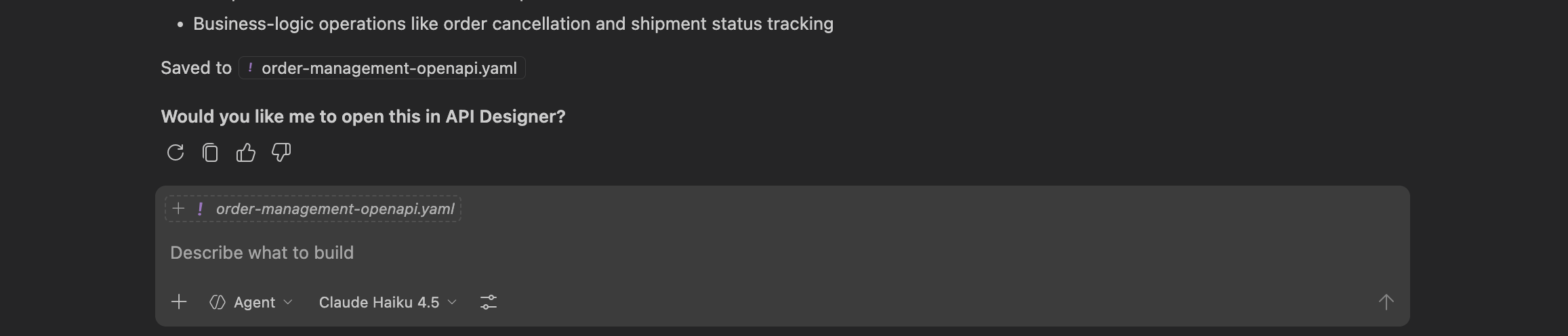 Copilot Chat Open In API Designer prompt