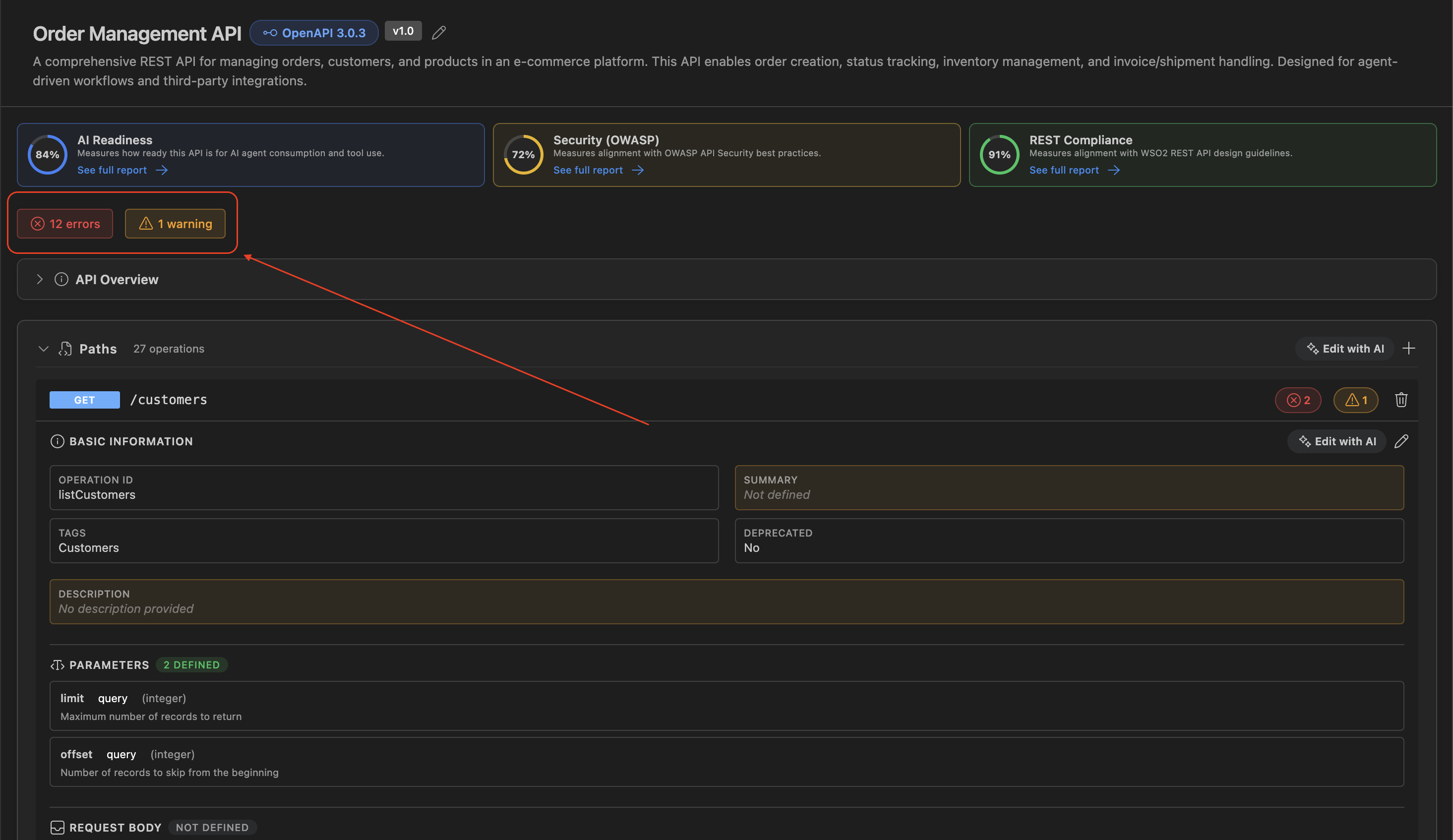 Validation issues bar