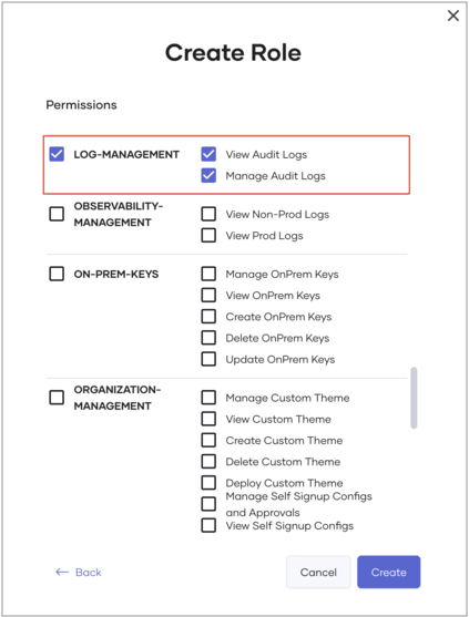 Select log management permission
