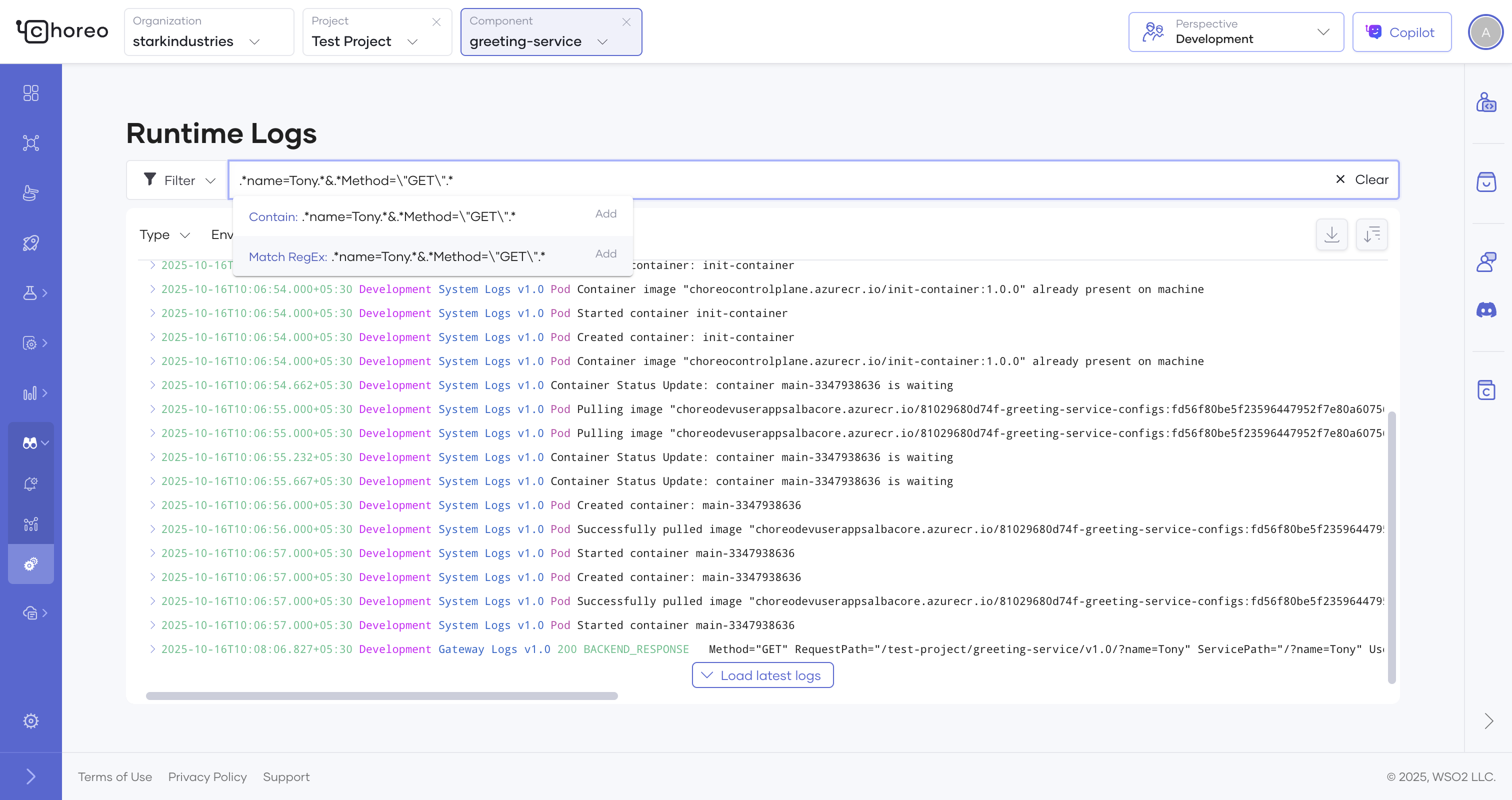 Search and filter interface